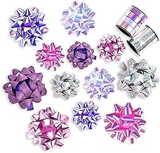 WRAPAHOLIC 14 Pcs Gift Bows Assortment - 12 Multi Colored Assorted Size Gift Bows (Purple, Pink, White, Rose Gold, Silver) and 2 Crimped Curling Ribbons, Perfect for Christmas, Holiday, Party