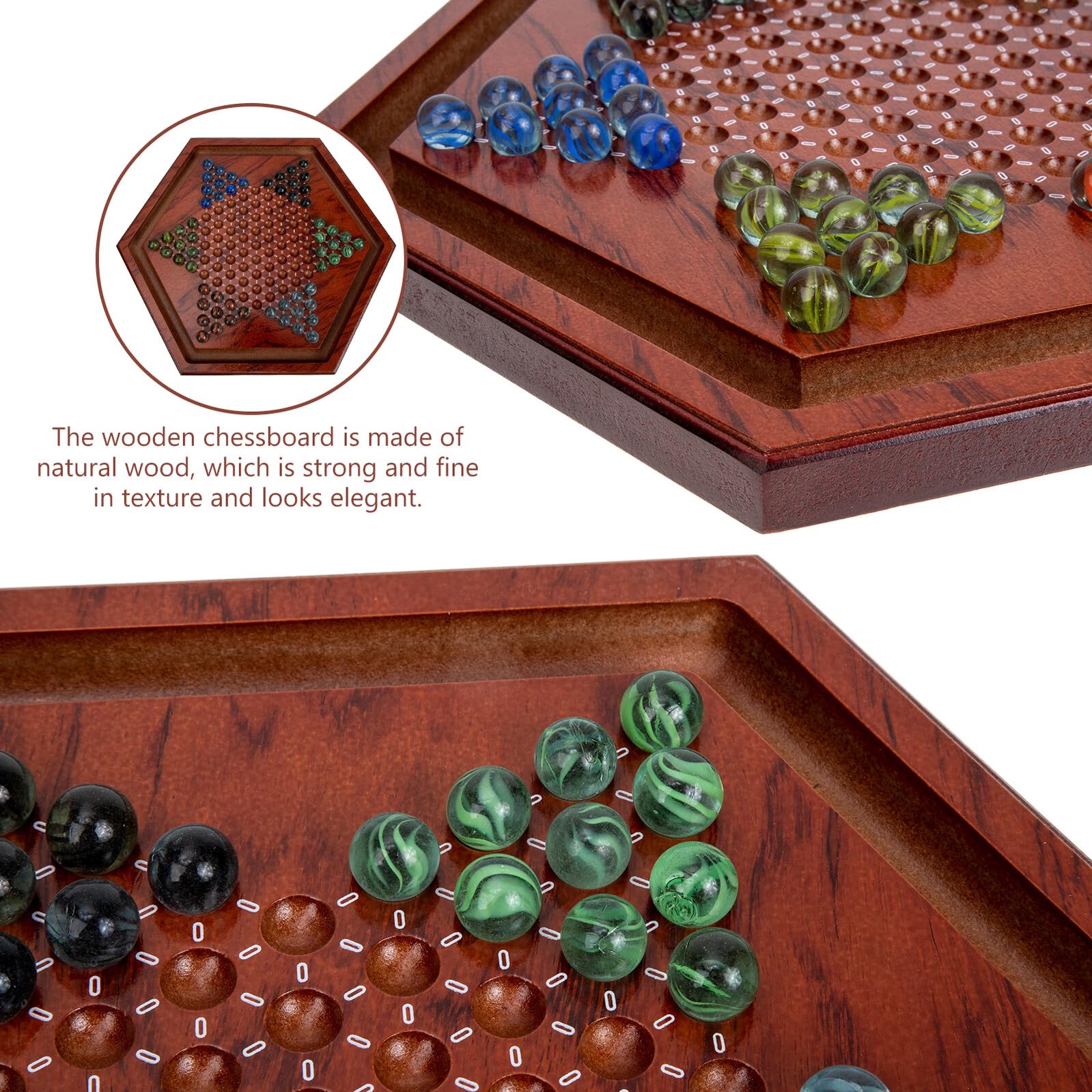 Jeu de Dames Chinoises en Bois, 1 Set, Plateau Hexagonal