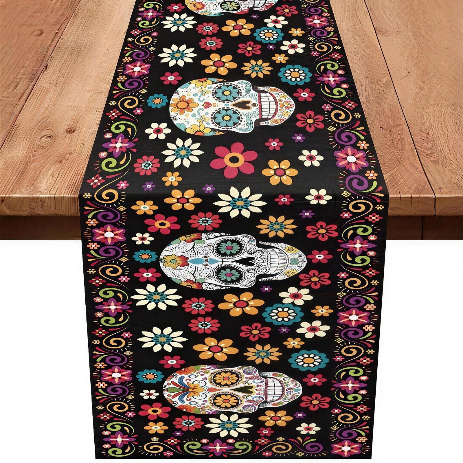 Sugar Skull Floral Day of the Dead Table Runner Table Decorations,83x183 cm