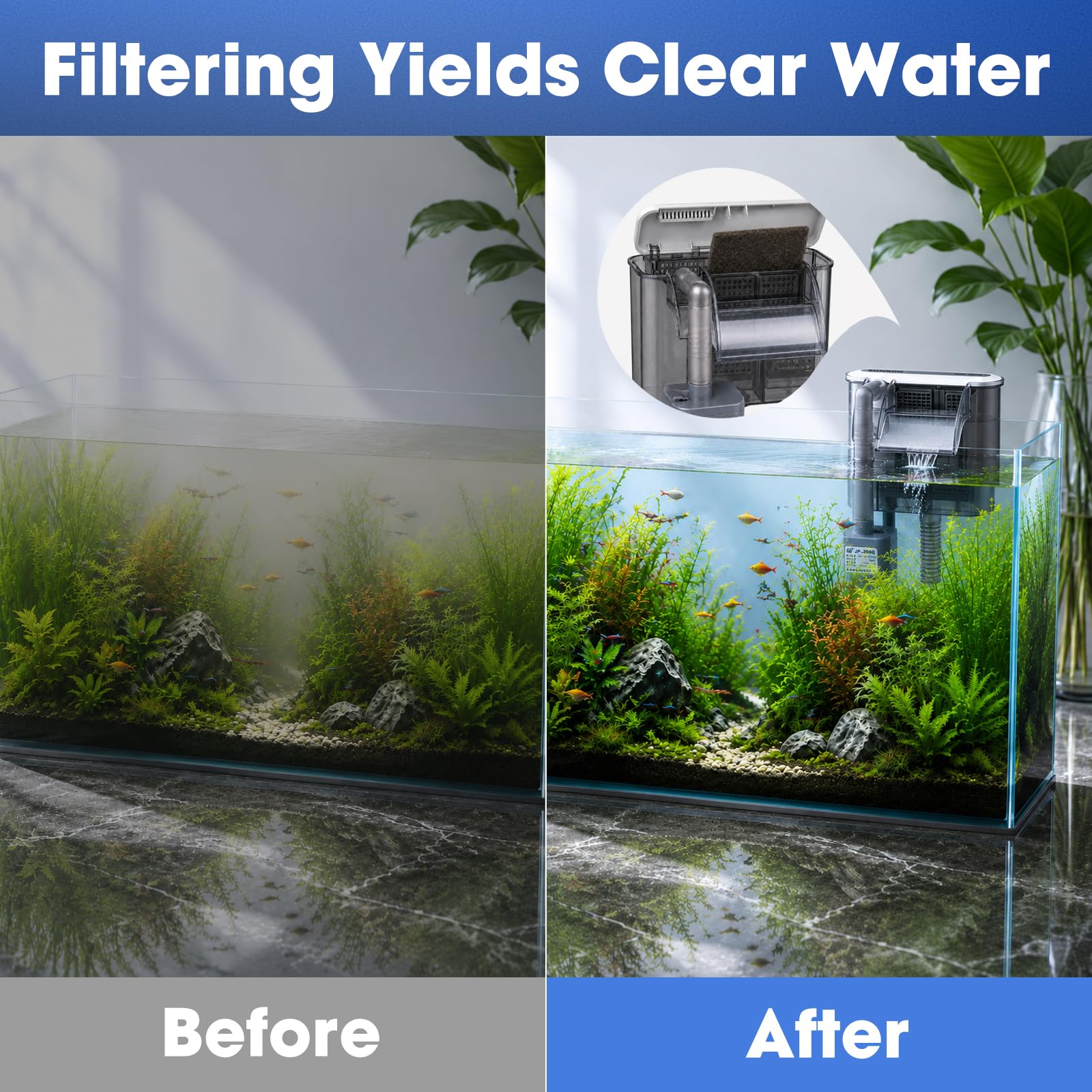 ENLOY EcoRenew - Cartuchos de filtro grandes de repuesto para filtro de alimentación Aqueon SmartClean de 50-90 galones, filtro de tanque de peces con carbón activado, se adapta a acuarios de agua
