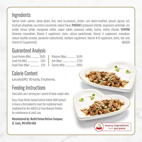 Miniatura 5 de Purina Fancy Feast Petites alimento húmedo y gourmet en salsa para gatos, salmón soasado con espinaca, 12 unidades de 2.8 onzas, recipientes