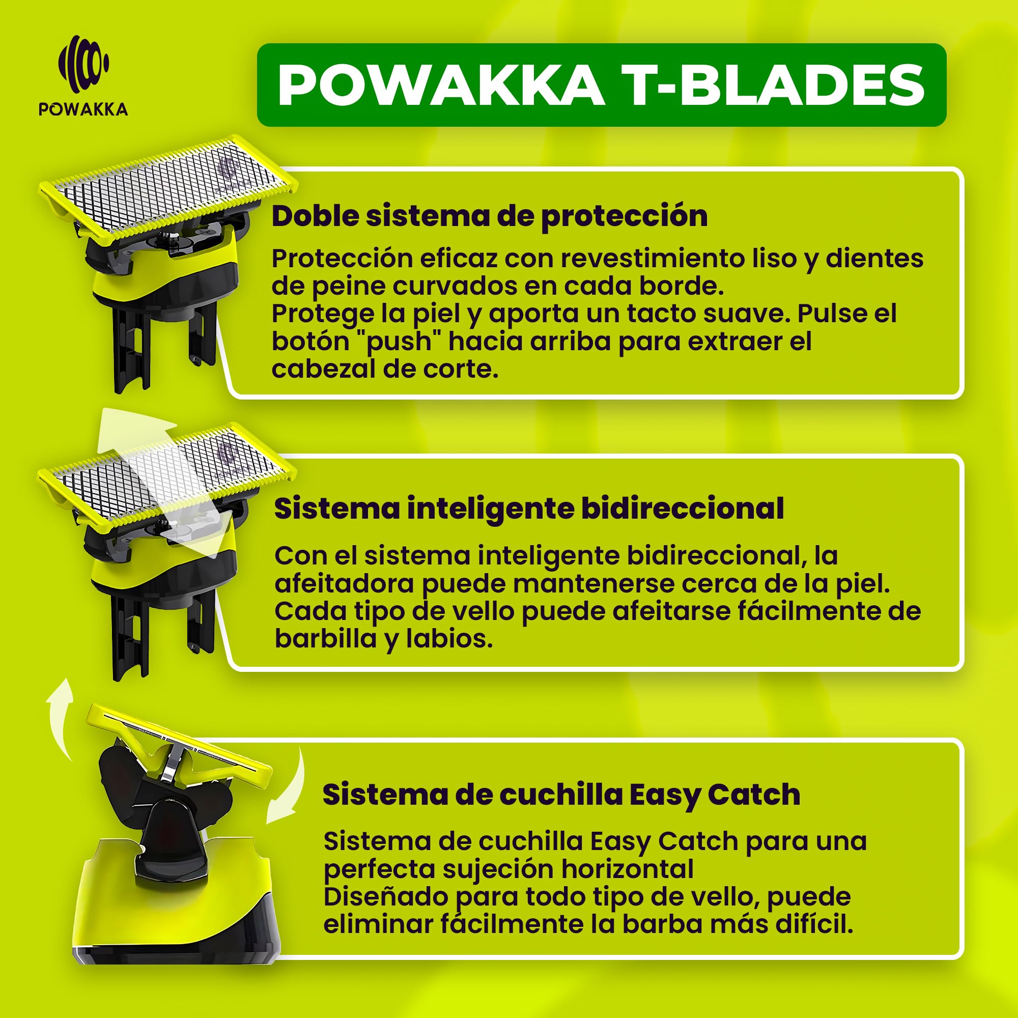 Cuchillas T-Blade de repuesto compatible con OneBlade de acero inoxidable x5