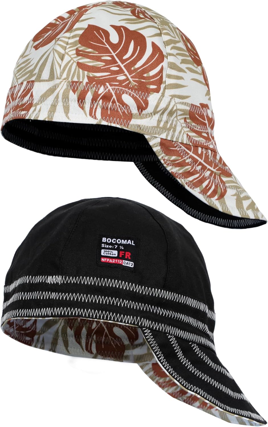 BOCOMAL Welding Cap Flame Resistant CAT2 Midweight Printed 6 Pannel Welder Caps-2 Pack
