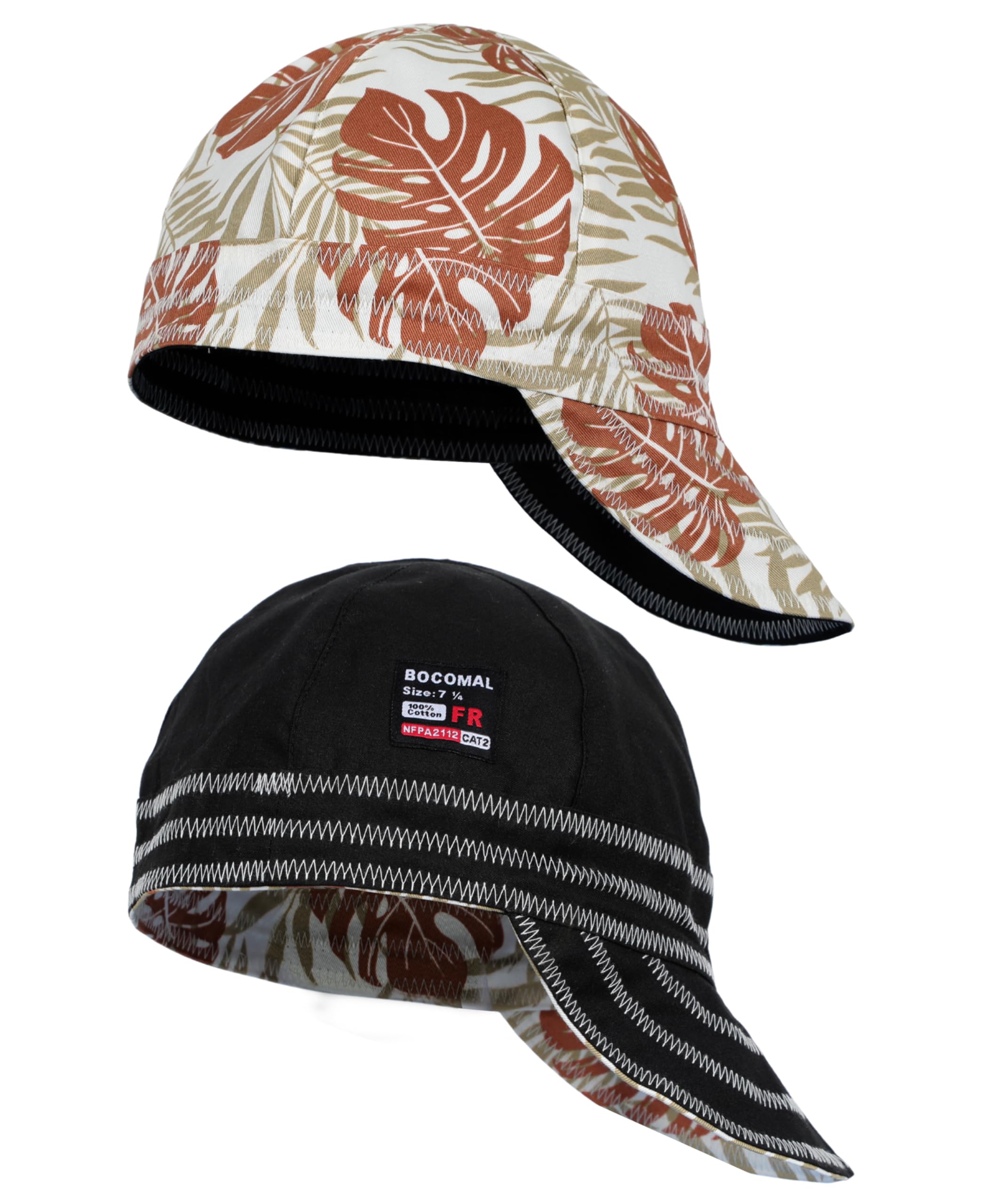 BOCOMAL Welding Cap FR CAT2 Midweight Printed 6 Pannel Welder Caps-2 Pack