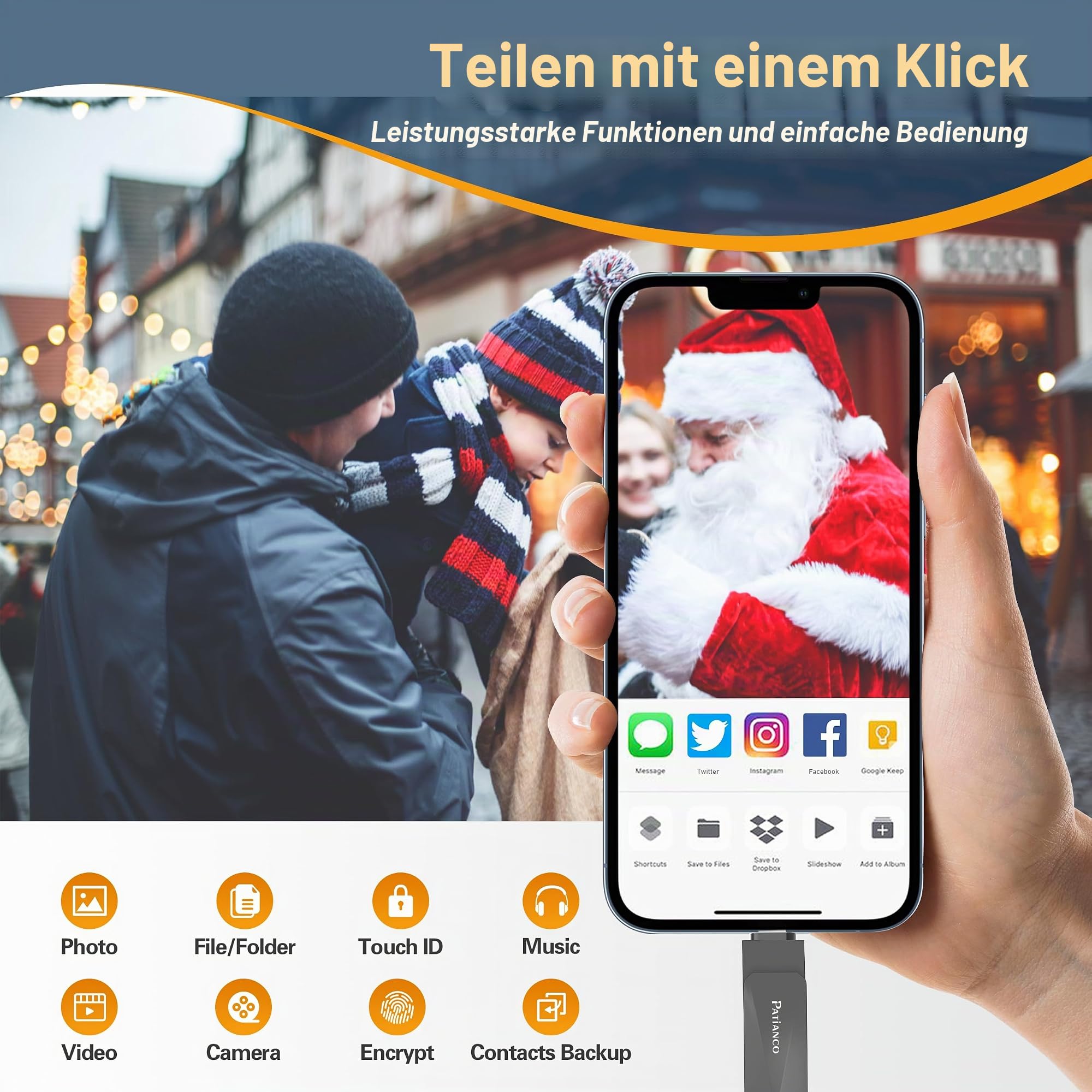 USB Stick für iPhone MFI Zertifiziert | 3 in 1 USB C Stick | 256GB Externer Speicherstick | Pendrive USB 3.0 Hohe Geschwindigkeit für Fotos,Videos&Dokumente für Android/iPad/iPhone/Laptop/PC,Schwarz