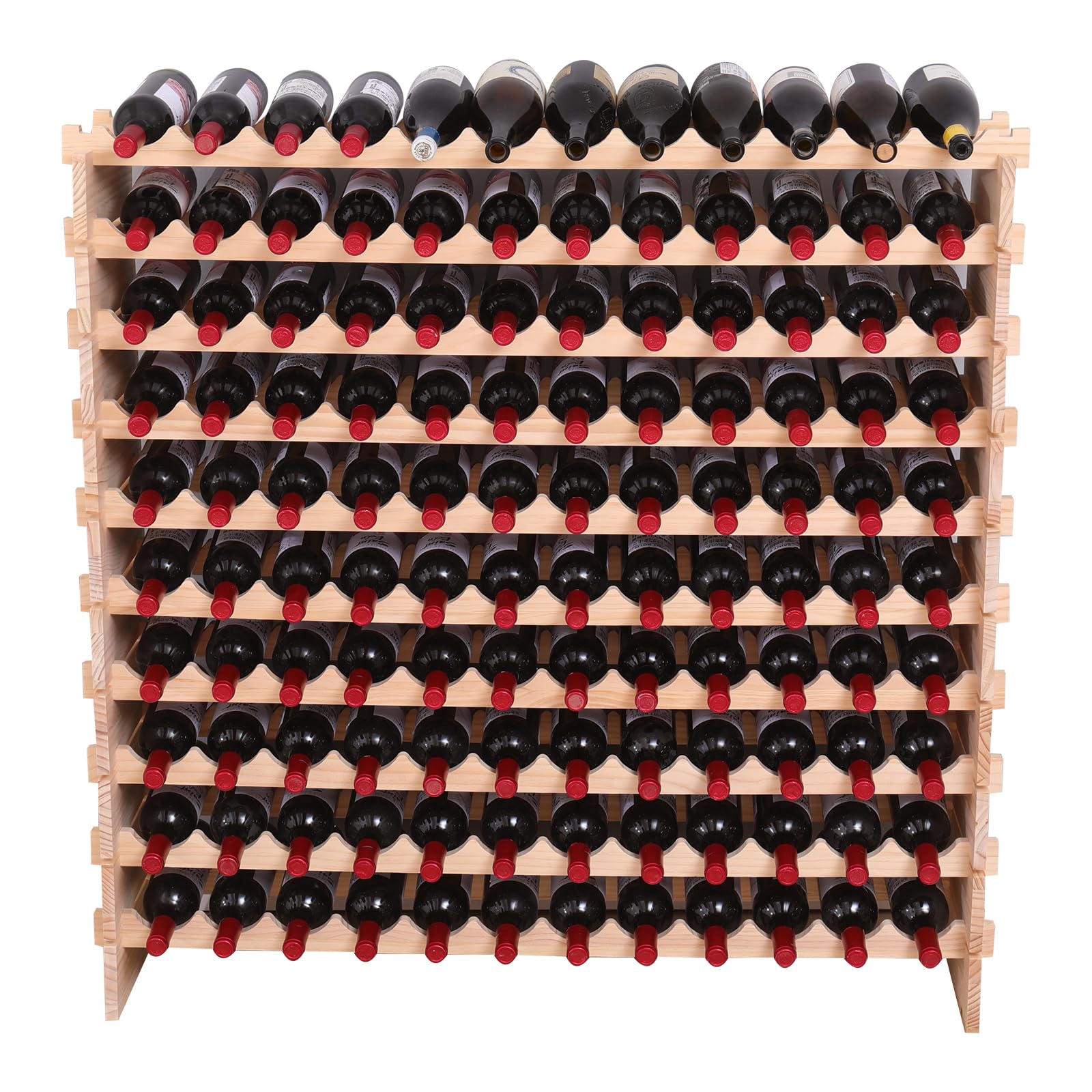 fdjamy Freestanding Wine Rack Cabinet Floor Standing 120 Bottle Pine Stackable Storage Modular Wine Rack Display Stand