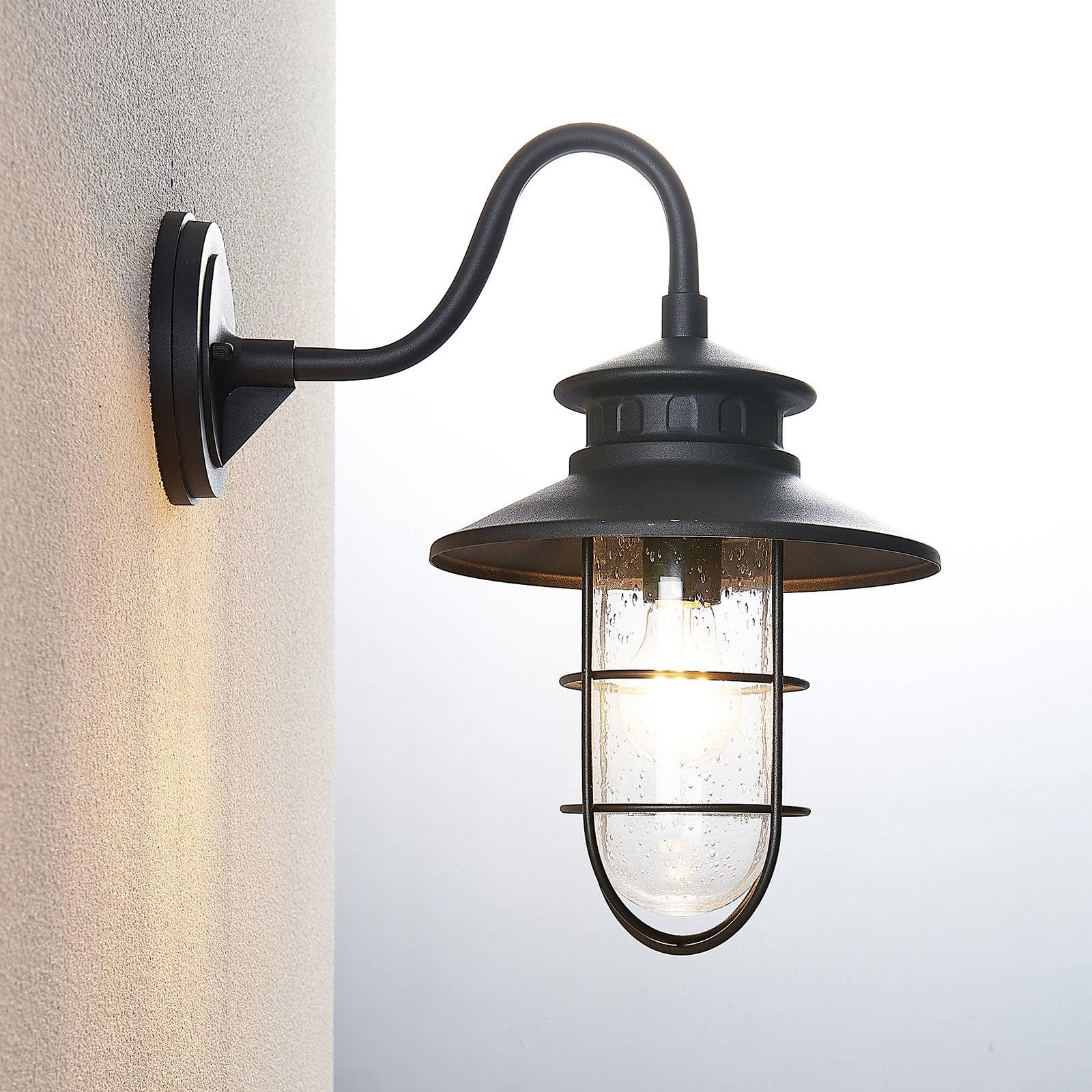 Lindby Wandleuchte außen (Laterne) Kyan (spritzwassergeschützt (Retro, Vintage Antik) in Schwarz aus Metall (1 flammig E27) - Außenwandleuchten Wandlampe Led Außenlampe Outdoor für