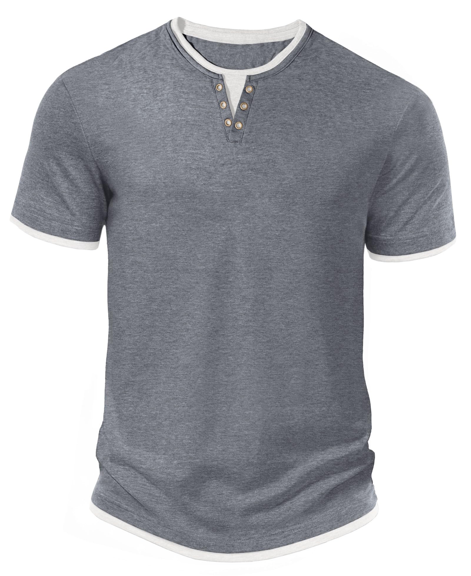 Hisir T-Shirts Für Herren Henley Sommer Kurzarm mit Rundhals Tshirt Herren Lässige Klassische Slim Fit Basic-Oberteile (Dunkelgrau, M)
