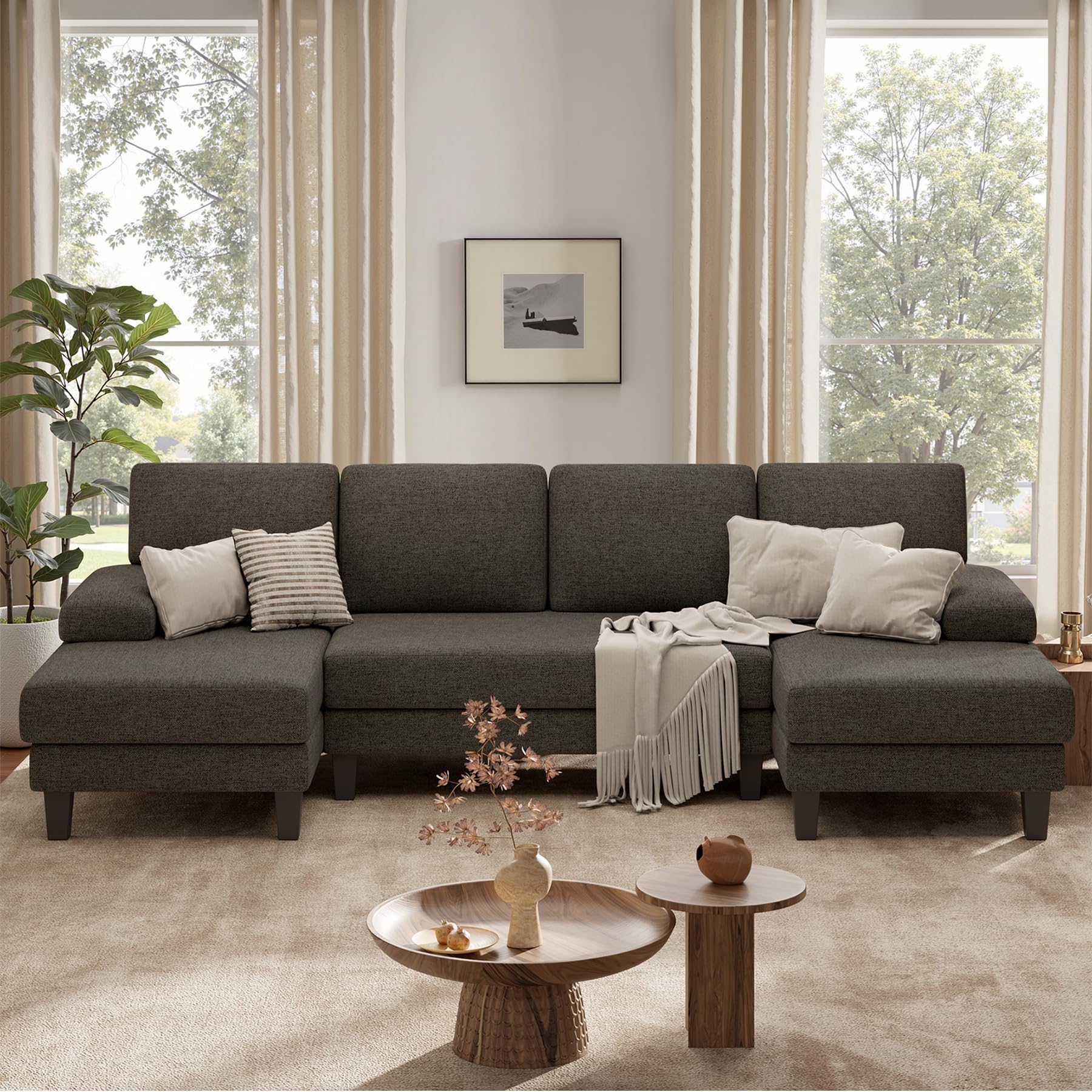 U-Shaped Sectional Sofa Couch for Living Room Modern Modular Sofa with Double Chaise Classic Lounge Couch Sleeper for
