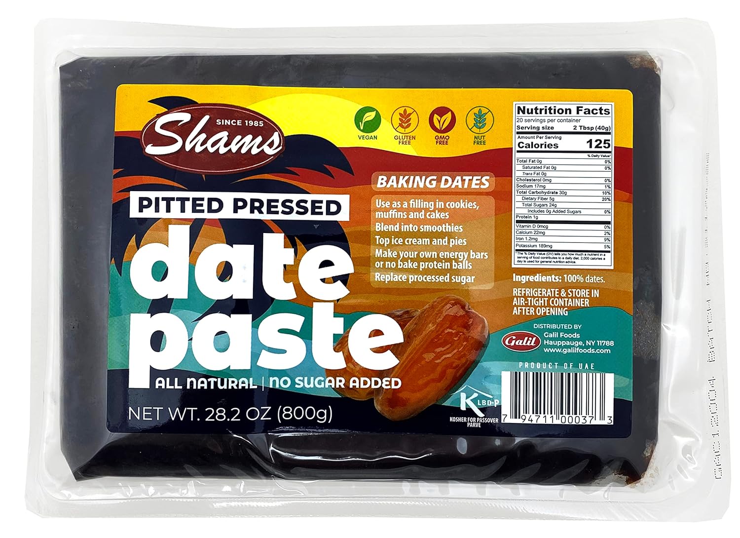 Shams Pitted Pressed Date Paste Baking Dates 28.2 oz