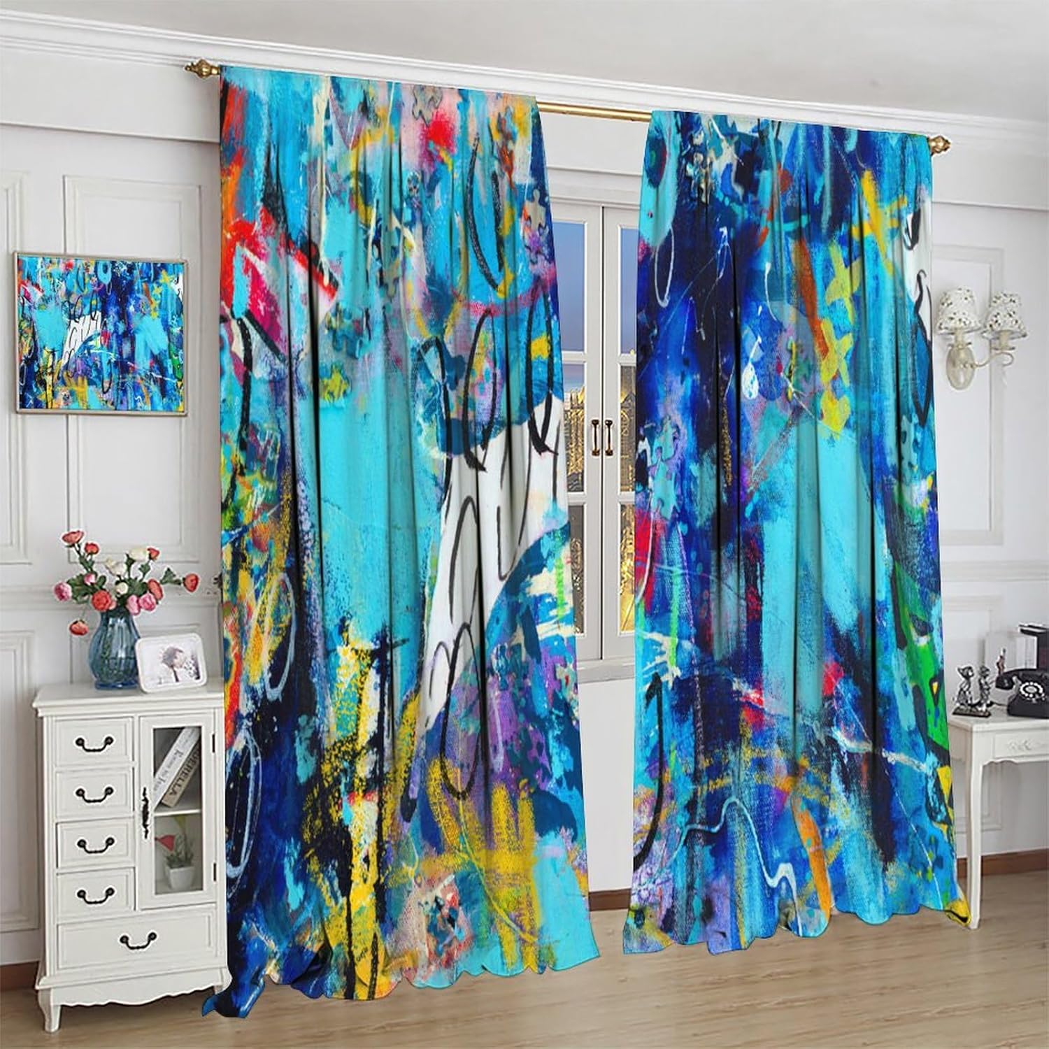 Graffiti Blackout Curtains Colorful Graffiti Art Printed Curtains for Bedroom Living Room for Kids Boys Teens Hip Hop Windows Drapes Set 2 Panels,84x84 Inches