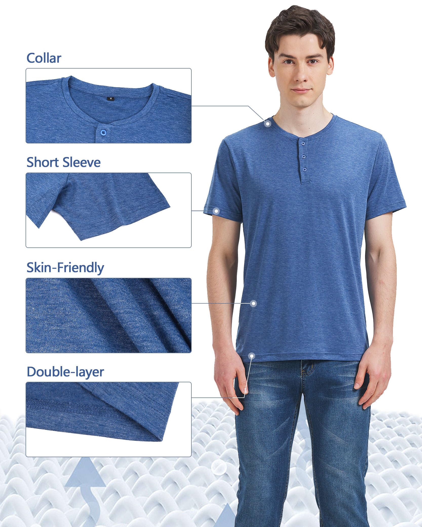Liloak Henley - Camisetas de Manga Corta para Hombre, 3 Botones, 3 Unidades