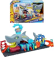 Hot Wheels City Ultra Shark Car Wash Track Set with Color Reveal Vehicle - Interactive Color-Changing Play & Storage