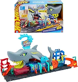 Hot Wheels City Pista de Brinquedo Lava-Rápido Mega Tubarão para crianças a partir de 3 anos