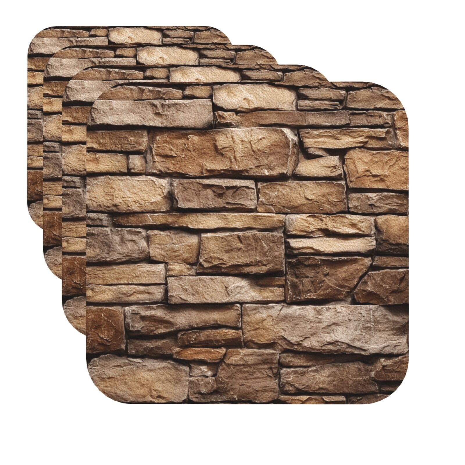 Drink Coasters Set of 4 Quick-Dry Leather Coaster Rocks Brick Wall Coasters for Drinks Coffee Cup Mat Tabletop Protection Heat Resistant Coaster for Kitchen Bar Office Home Decor