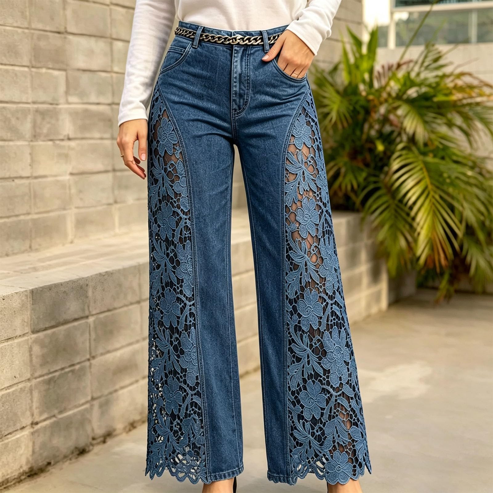 Jeans Larghi Donna Vita Alta Jeans Elasticizzati Curvy Gamba Larga Pantaloni Denim Vita Alta Casual Larghi Taglie Forti Pantaloni Baggy Leggeri Wide Leg Eleganti Streetwear con Tasche Moda Vintage