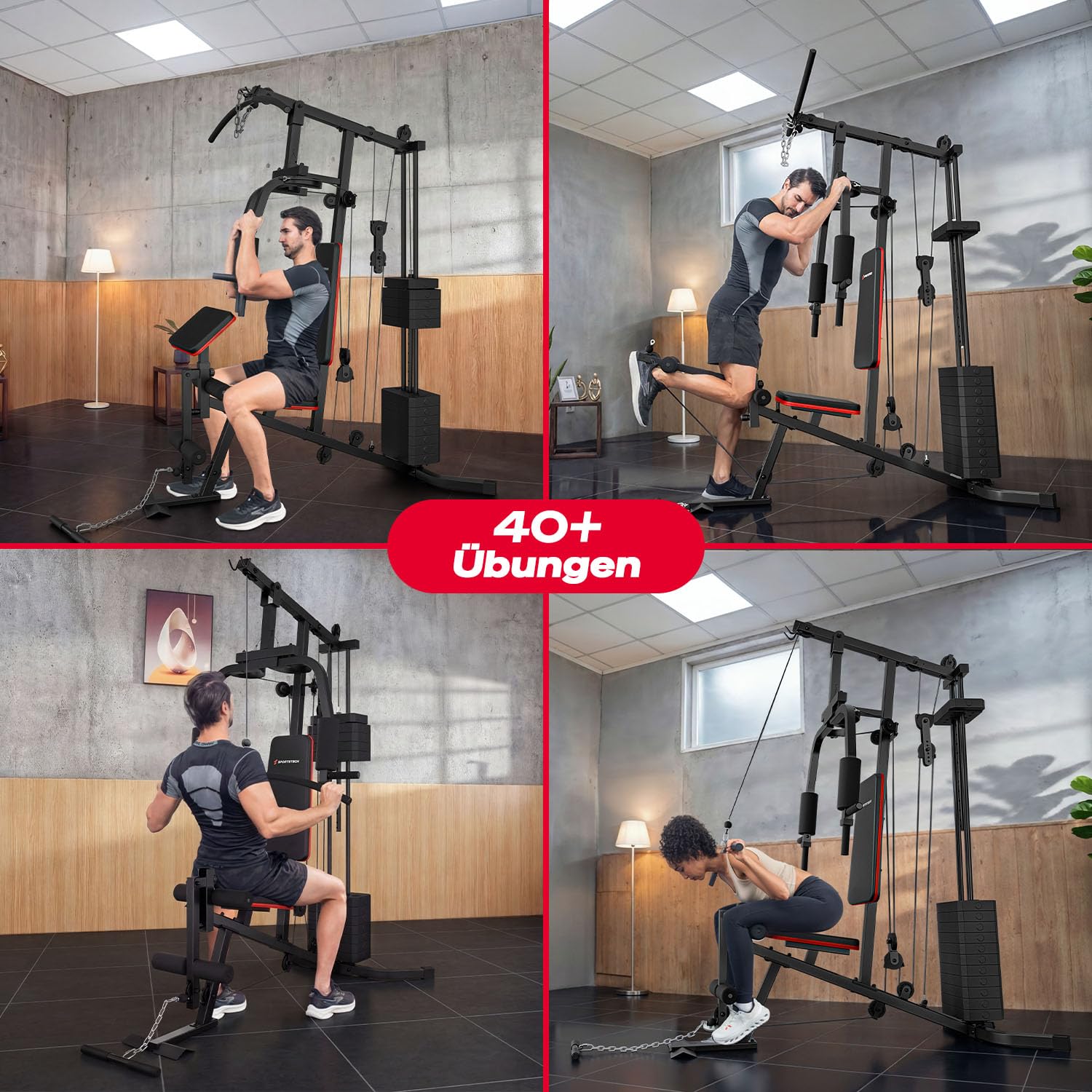 Kraftstation für zuhause, Multifunktion Fitnessstation, Bauchtrainer, Home Gym, 60 kg Gewichte, Butterfly, Beinstrecker, Latzugstange, Bizepscurl, Ganzkörpertraining, Multigym, HGX50