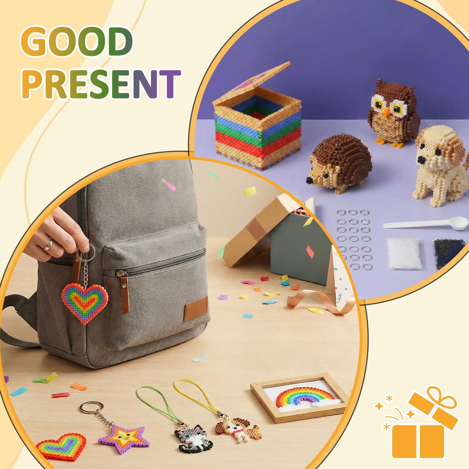 Mini Set di Perline da Stirare 2,6 mm, Piccole Perline con Piastre per Perline da Stirare, Kit di Perline da Stirare Fai-da-Te come Regalo per Bambini & Hobby di Arte Pixel, con Diverso