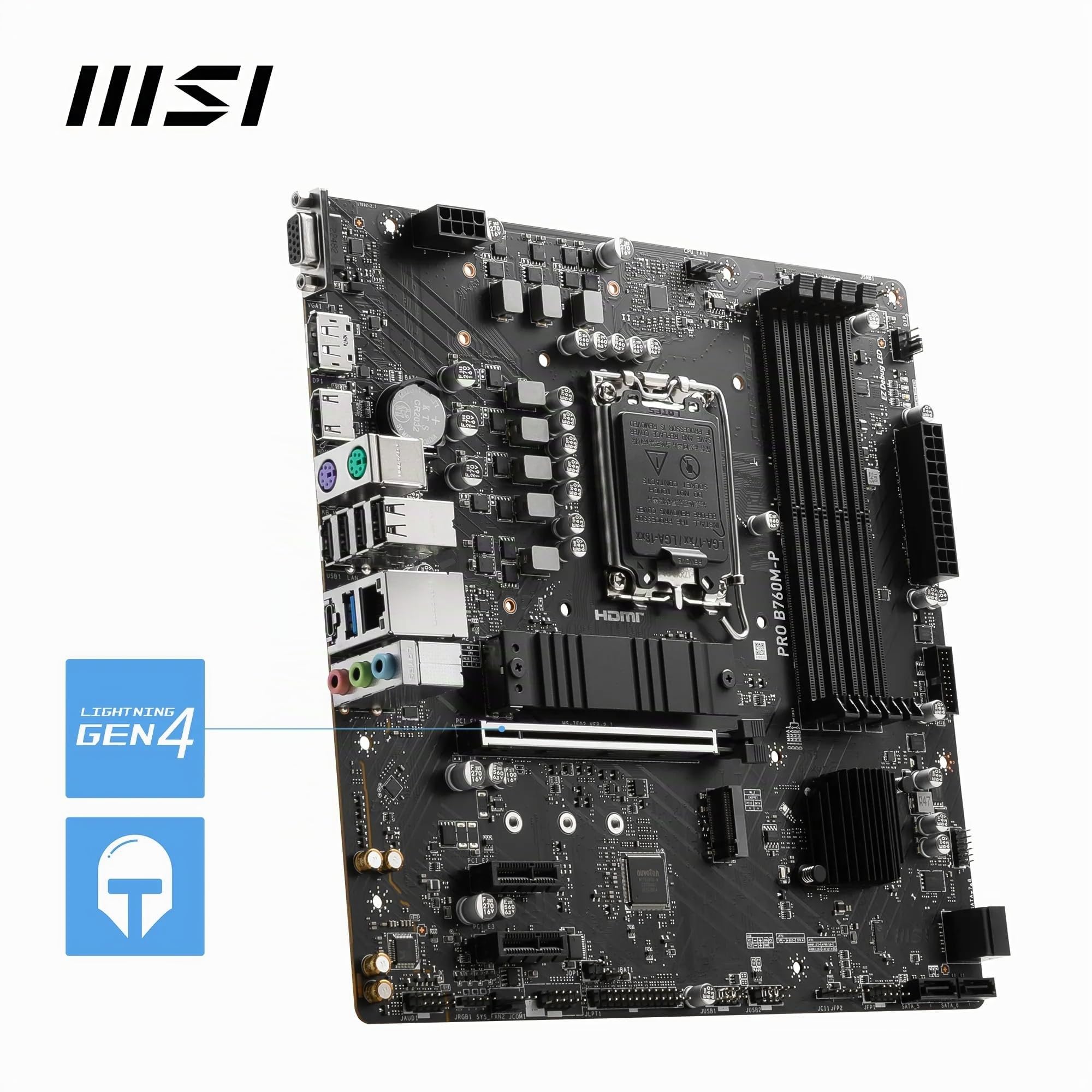 MSI Scheda madre PRO B760M-P, Micro-ATX - Supporta processori Intel Core di 14a, 13a e 12a generazione, LGA 1700 - DDR5 Memory Boost 6800+MHz/OC, slot PCIe 4.0 x16, slot M.2 Gen4