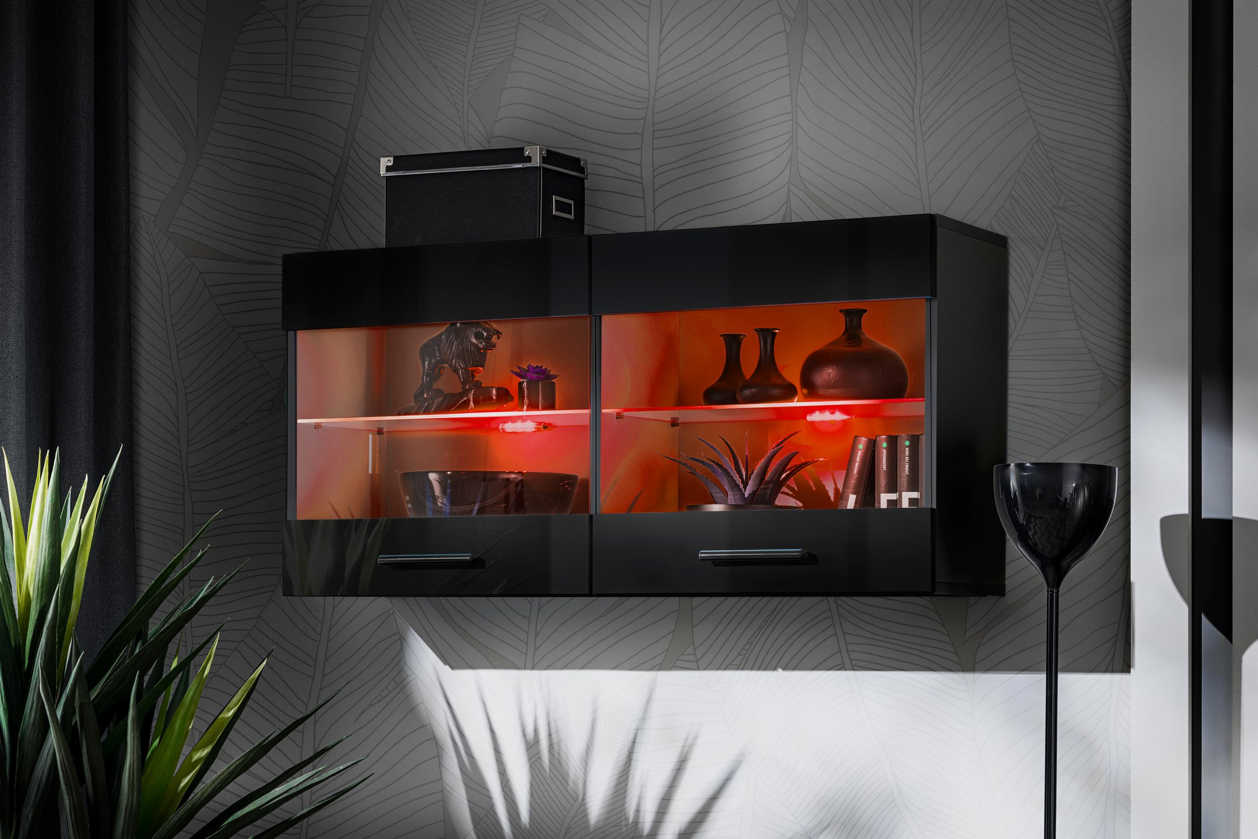 Komodee Vitrine Savona A2 Schwarz/Schwarz 100x50x30 cm