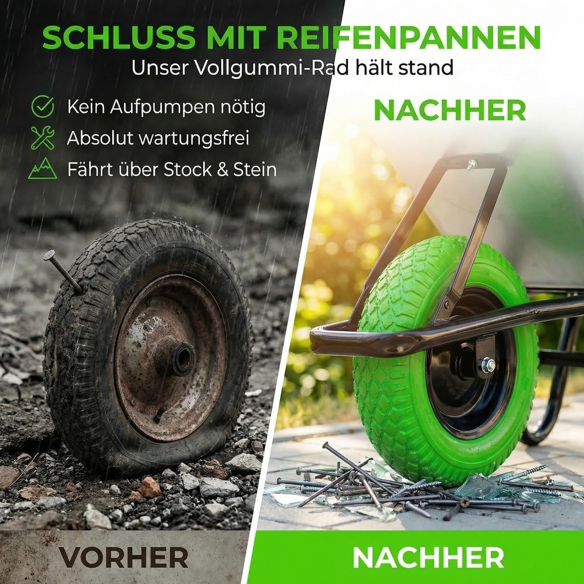 TIREX by xonic® Schubkarre mit Stahlfelge – Verzinkte Wanne bis 250kg/ 100l - Robuste Ausführung für Garten und Blau – Schieb-Karre mit PU Vollgummi-Rad - Blau- Silber