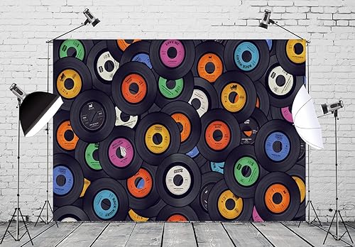 Miniatura 3 de BELECO Telón de fondo de vinilo retro vintage de tela de 8 x 6 pies, disco de vinilo, discoteca, baile, concierto, fiesta, fondo de música para