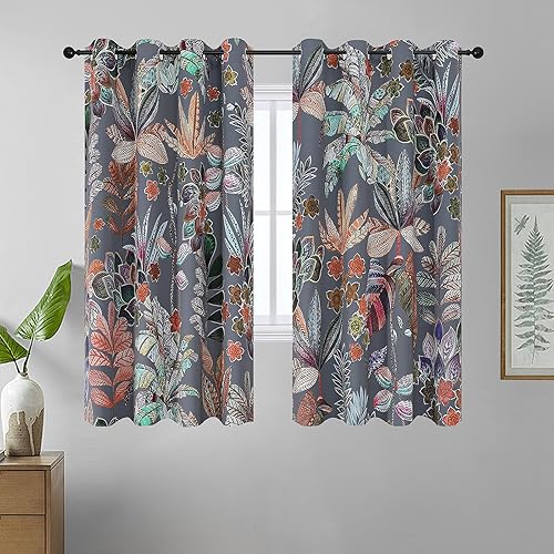 Miniatura 48 de Estelar Textiler Cortinas bohemias para oscurecer la habitación con hojas de arce de 84 pulgadas de largo, juego de 2 paneles para sala de estar,