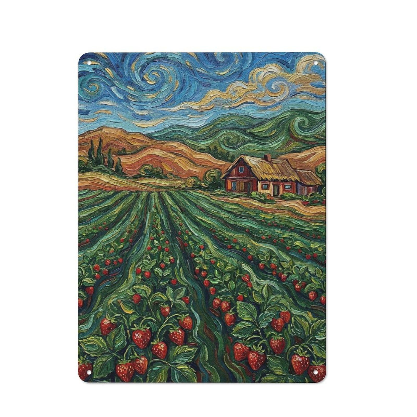 Junmoney Style-19 Strawberry Field Painting Metal Wall Plaque 40X30cm, Character Room Wall Plaque For Hallway, Home Bar, Garage Or Study