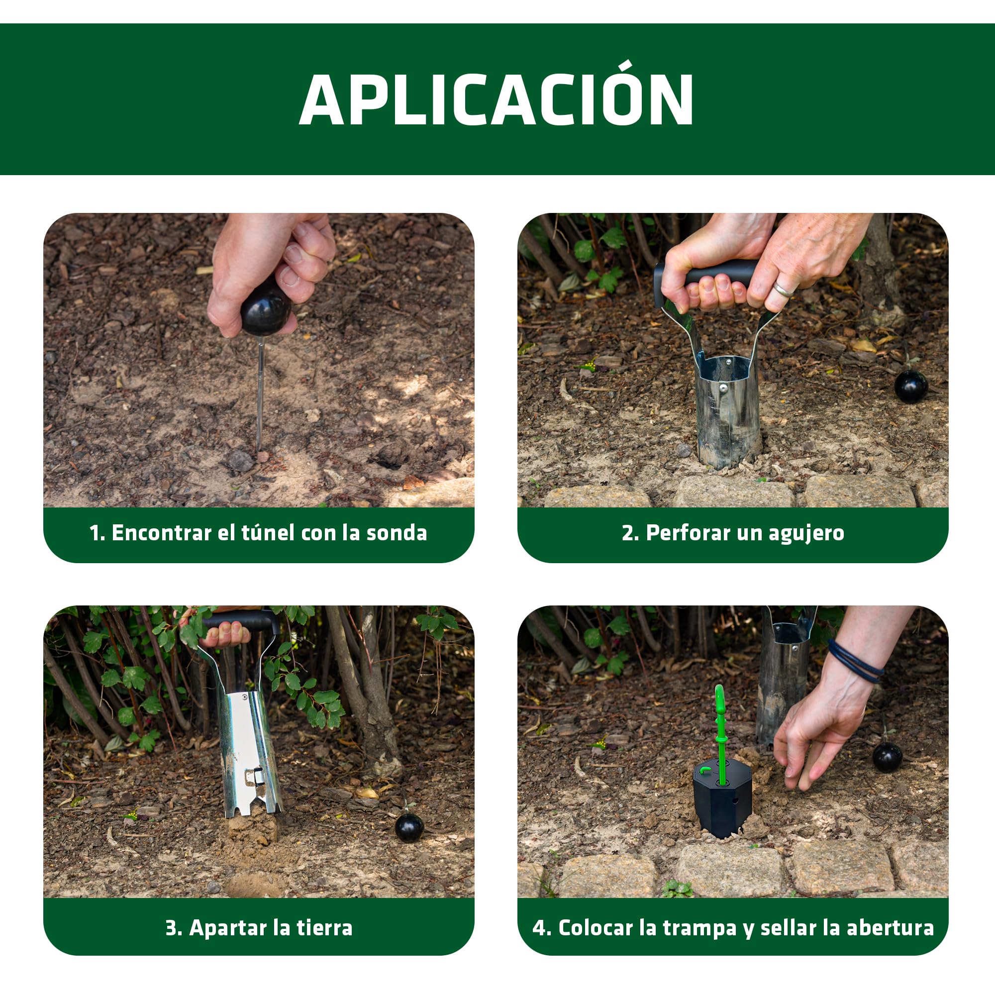 Gardigo® 4X Trampas para Topos Efectivas + Accesorios: Sonda de Localización de Túneles y Ahoyadora | para Eliminar Topos en el Huerto sin Veneno y Completamente Seguro | Anti Topos Jardín