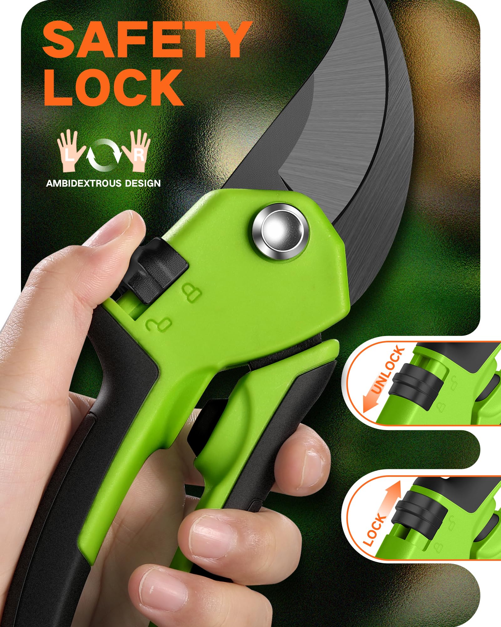 VOTREK Bypass Secateurs for Small Hands with Continuously Adjustable Grip, SK5 Steel Blade & Sealed Spring–21.5cm Professional Pruning Shears for Rose, Branch, Plant, Garden Pruner Scissor Hedge Shear — view 4