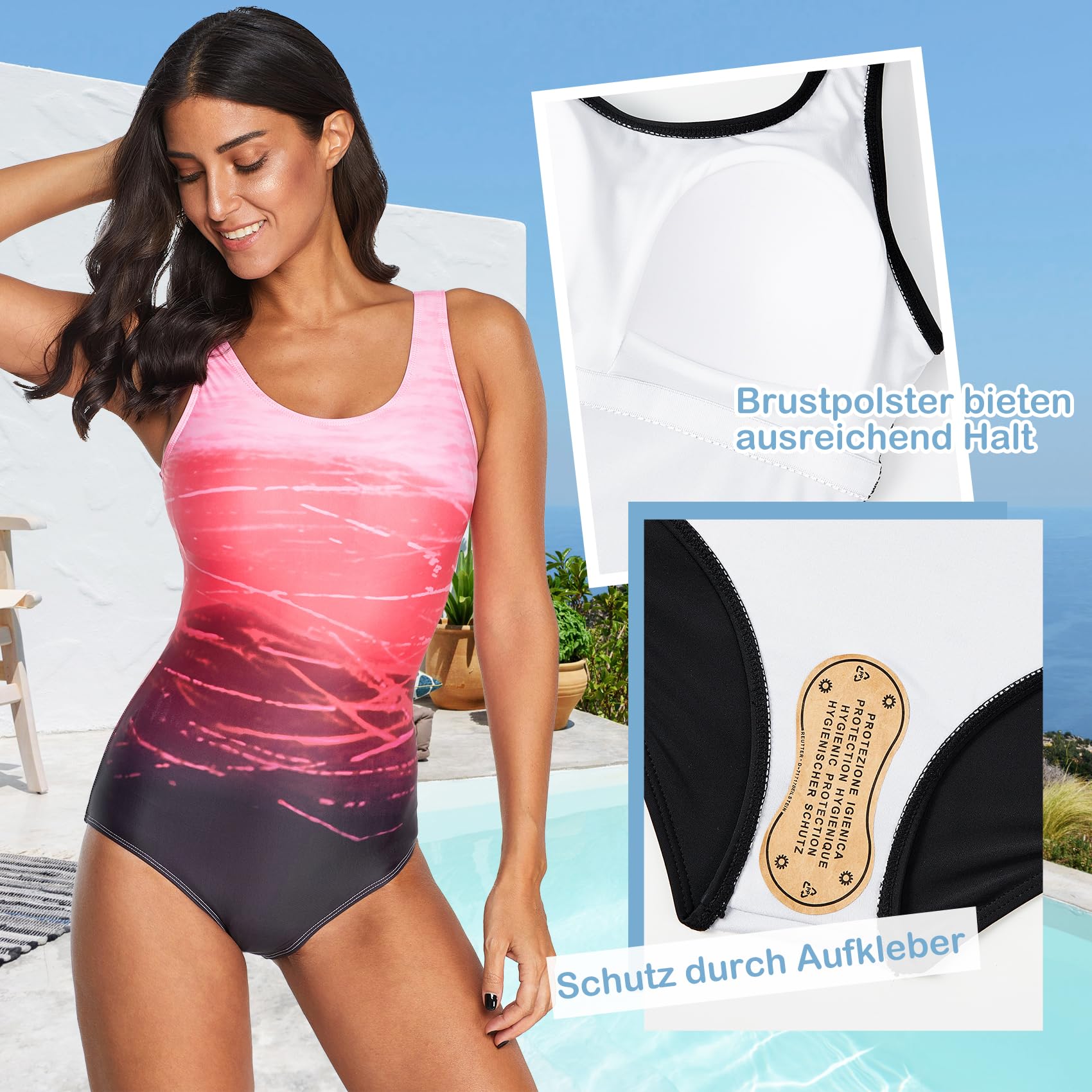 Durio Costume da bagno da donna, sportivo, snellente, costume da bagno da donna, sexy, con spalline larghe