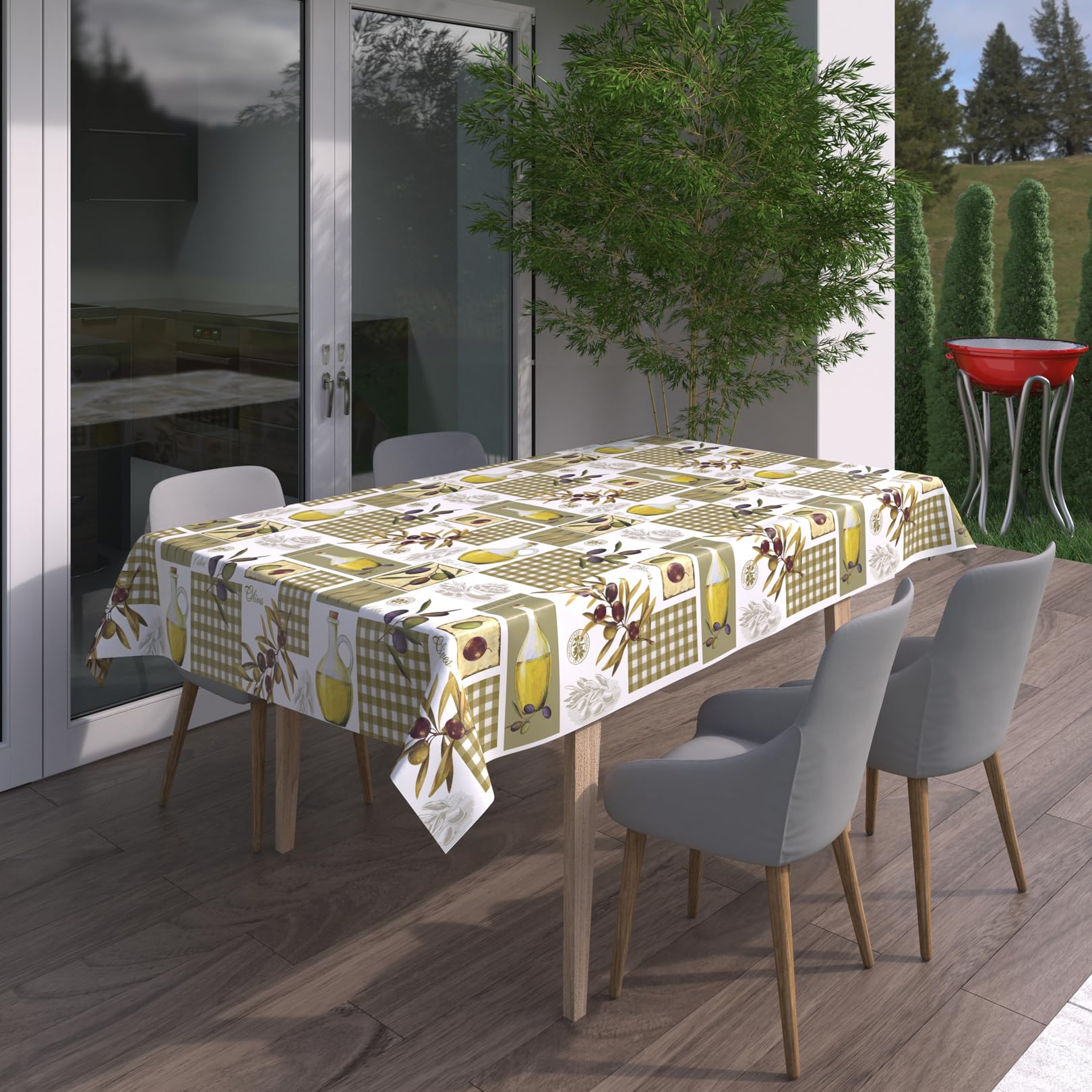 Beautex - Mantel Olive de hule, liso, lavable, redondo, ovalado, rectangular, tamaño a elegir, ideal para jardín, pvc, Oliva liso., Eckig 140x180 cm