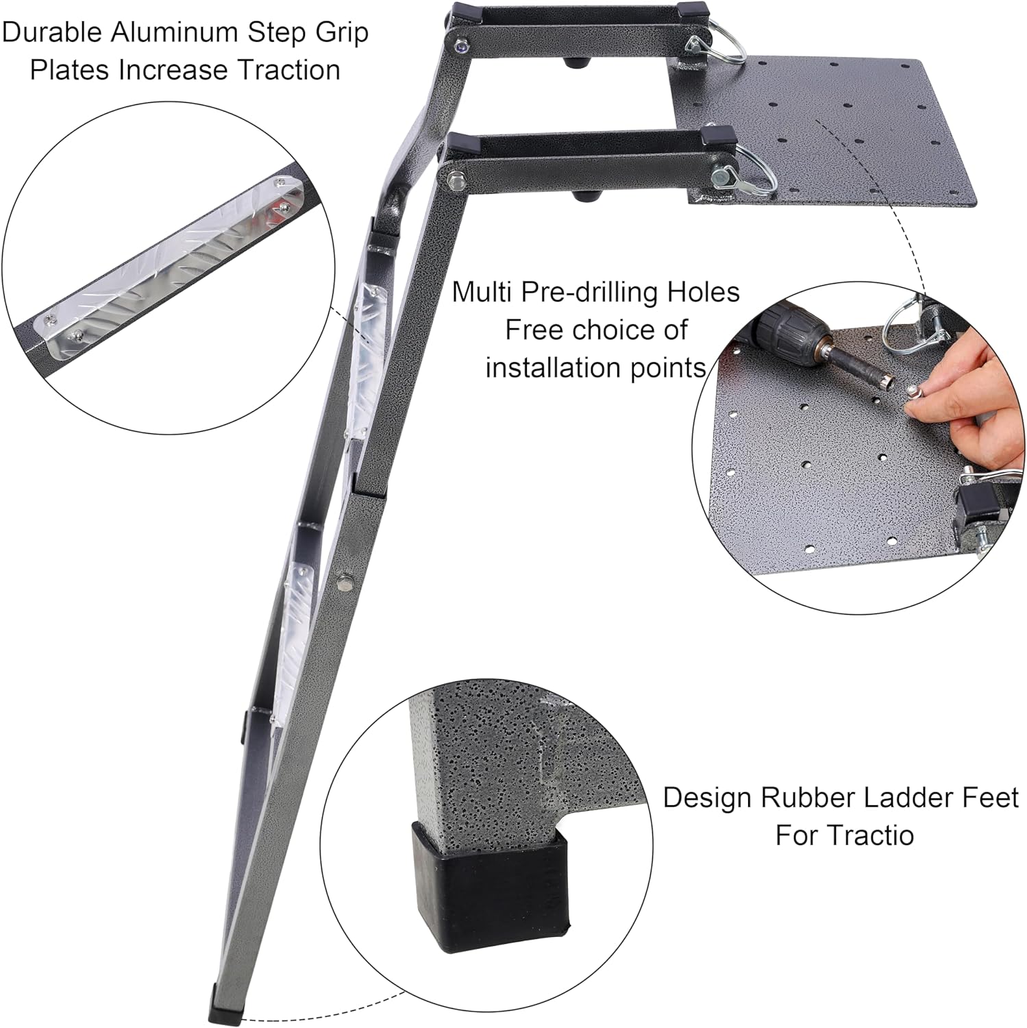 Pickup Truck Tailgate Ladder - Universal Extension Tailgate Step with Stainless Steel Self Drilling Hex Screws, Aluminum Step Grip Plates & Sturdy Rubber Ladder Feet, Easy Install
