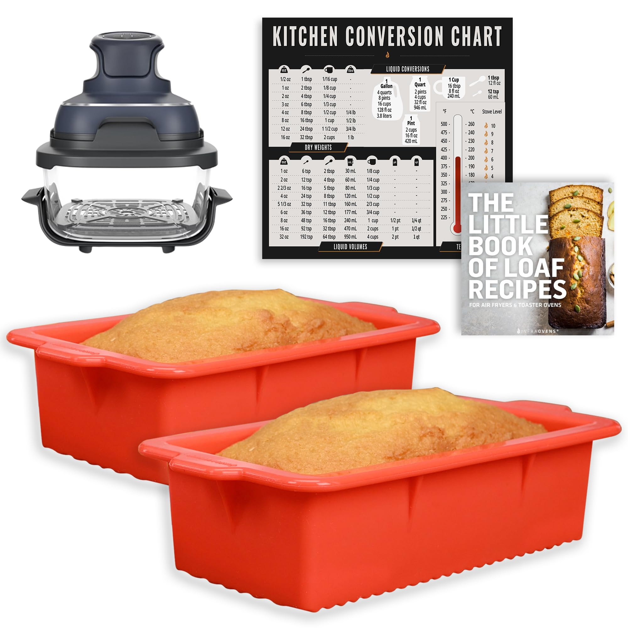 INFRAOVENS Air Fryer Silicone Loaf Pans for Baking, Non-Stick Bread Cake Pan for Ninja Crispi 4qt & 6 Cup Glass Cooking System, Freezer, Airfryer Bakeware Sets, Meatloaf Brownie Corn, BPA Free