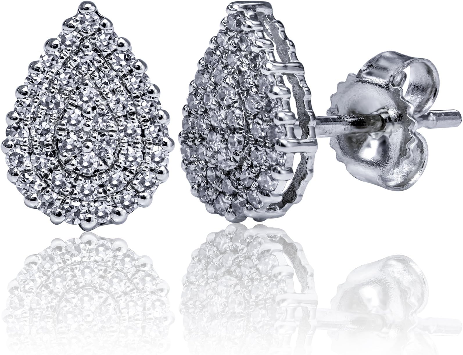 ELLA BEYOND BEAUTY PEAR STUD DIAMONDS EARRINGS PEAR SHAPED, Round Diamonds I-J Color Single Cut, 14K Gold