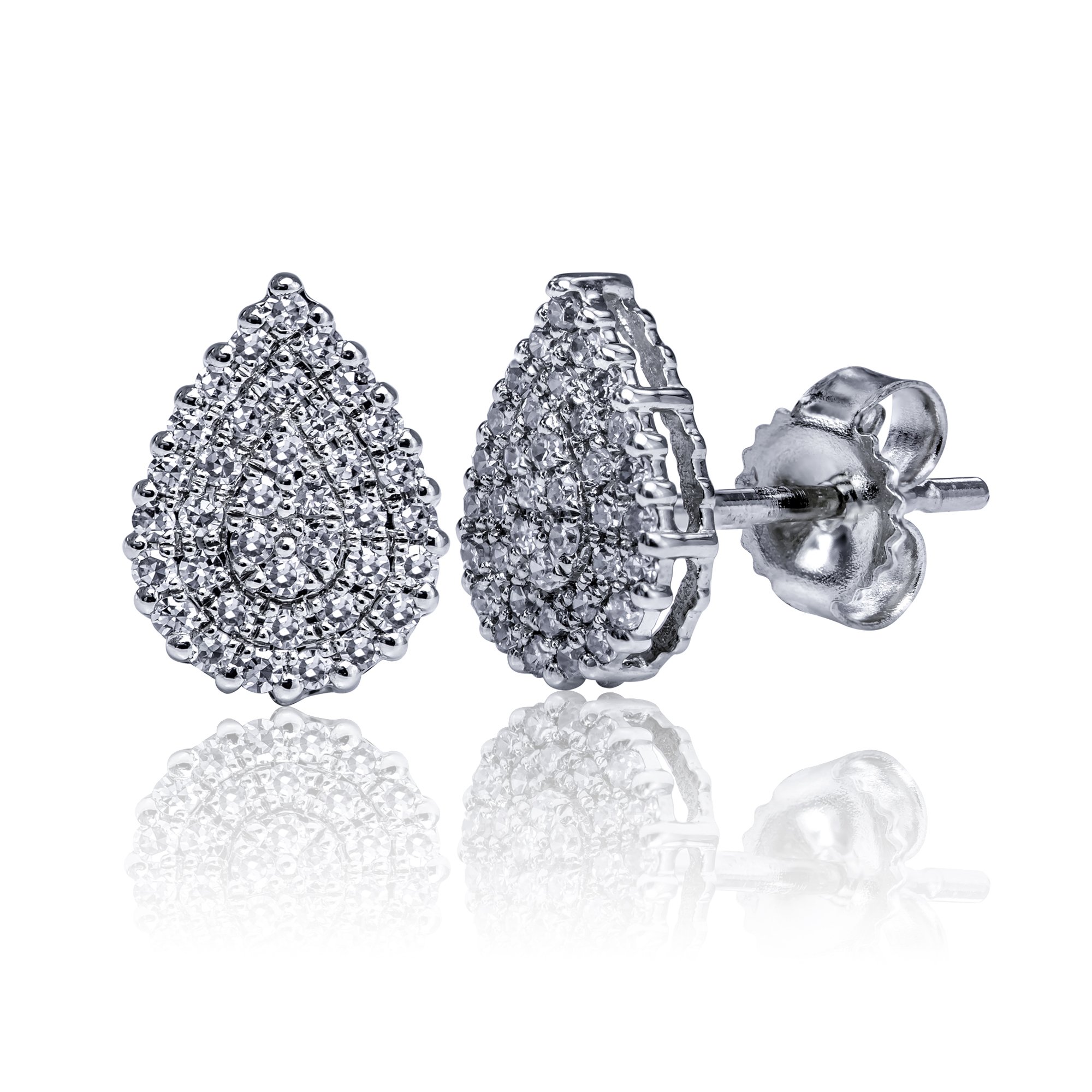 ELLA BEYOND BEAUTY PEAR STUD DIAMONDS EARRINGS PEAR SHAPED, Round Diamonds I-J Color Single Cut, 14K Gold