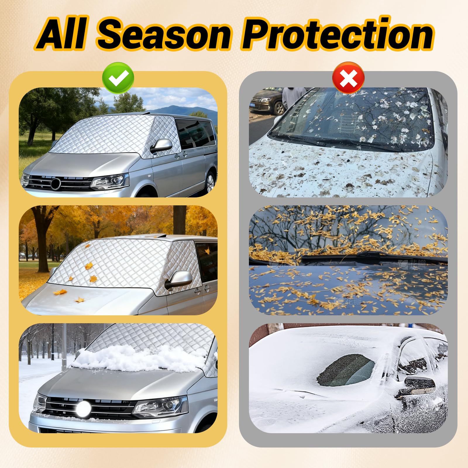 Protector de parabrisas para VW T6, cubierta exterior con algodón interior, cubierta frontal para bebé, protección contra el escarcha, anti-sol, termo-alfombras, protector solar