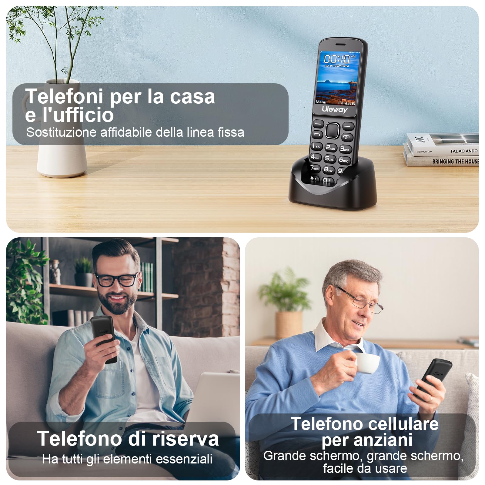 4G Telefono Cellulare per Anziani con Tasti Grandi, Ampio Display IPS 2,4" | Batteria da 1400 mAh, Telefoni per Persone Anziane Facile da Usare, Slot per Nano SIM, Chiamata Rapida,Base di Ricarica