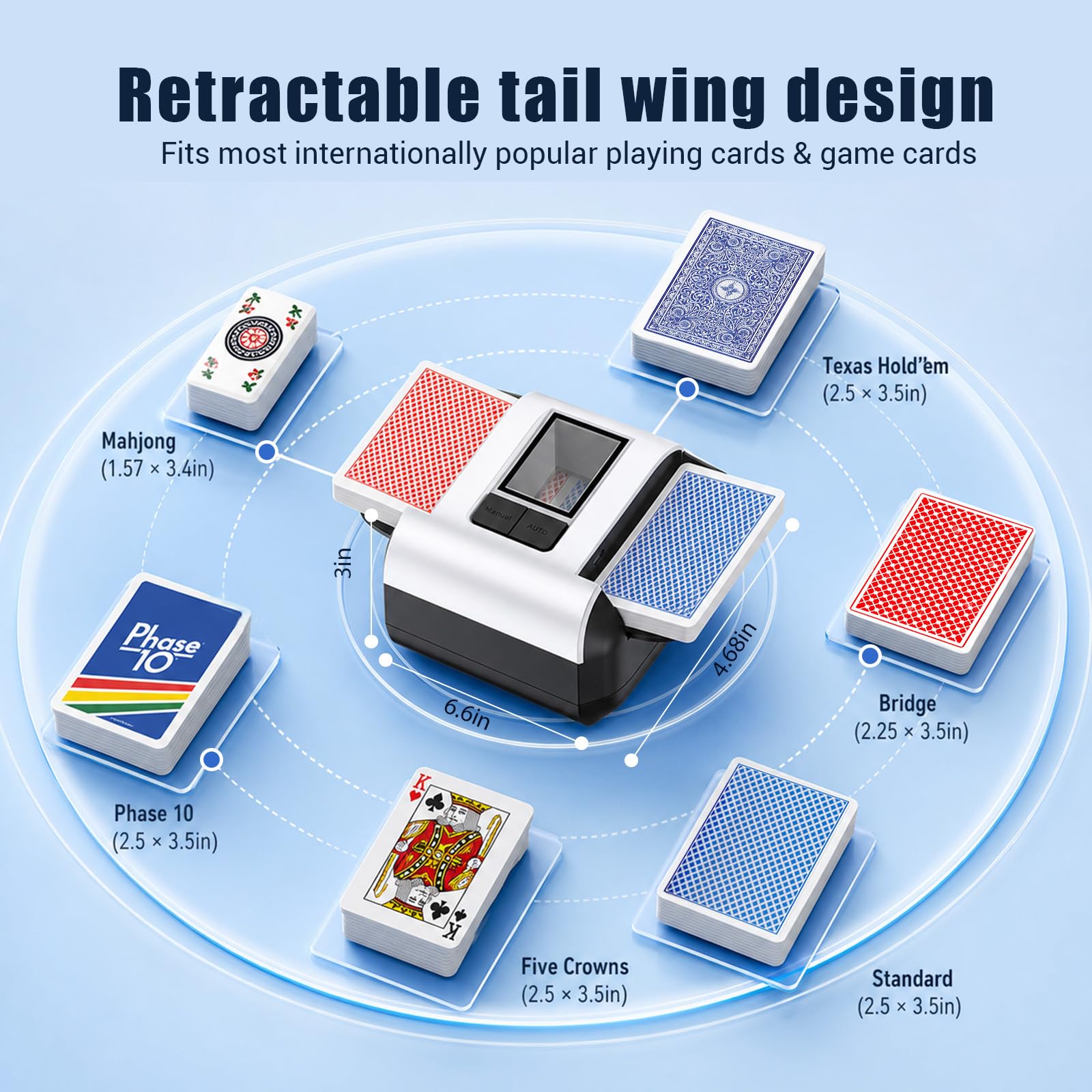 Shuffler automatico di carte, Shuffler per carte ricaricabile, 2 mazzi, batteria integrata da 2000 mAh, ricarica USB-C, a basso rumore per carte da gioco UNO UK