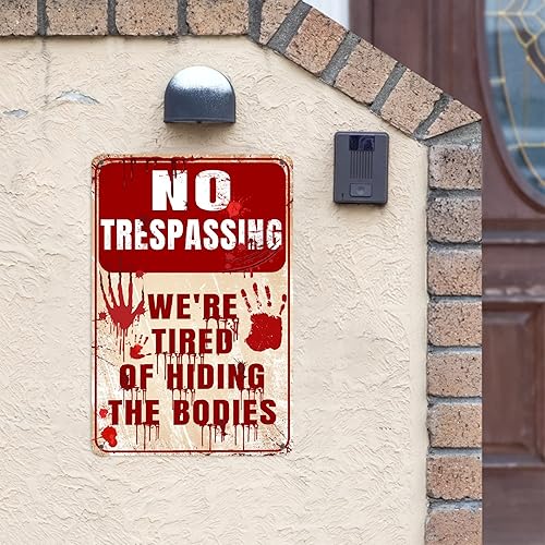 Miniatura 4 de Letrero de metal con texto en inglés "No Trespassinging" para decoración de pared, divertidos con texto en inglés "We're Tired of Hiding The