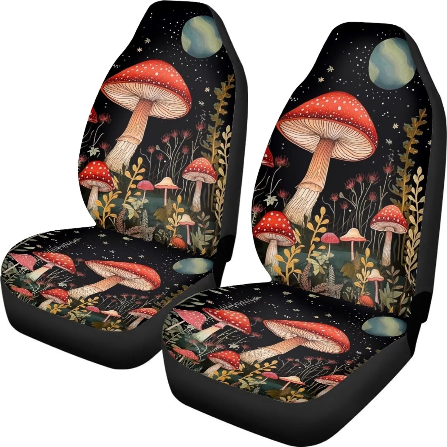 DISNIMO Moon Seat Covers for Cars Mushroom Car Accessories Girly Cute Bucket Seat Covers Front Vehicle Seat Protector Car Mat Covers Interior Univeral Fit Most Car SUV Truck