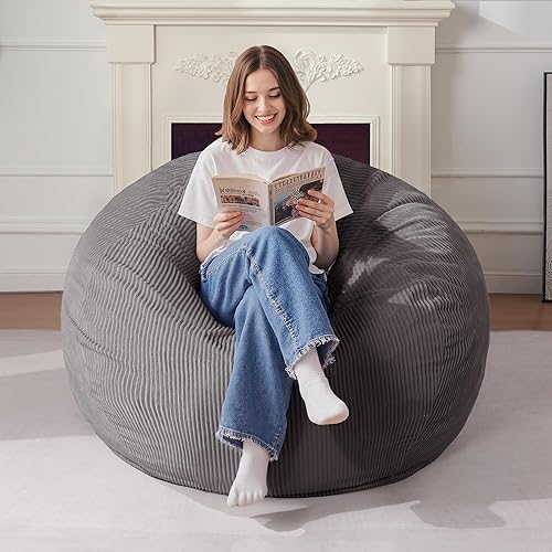 Miniatura 88 de Homguava Puf de 3.5 pies: puf de lágrima con relleno de espuma viscoelástica, sillas compactas de puf, sofá suave con funda de pana (gris)