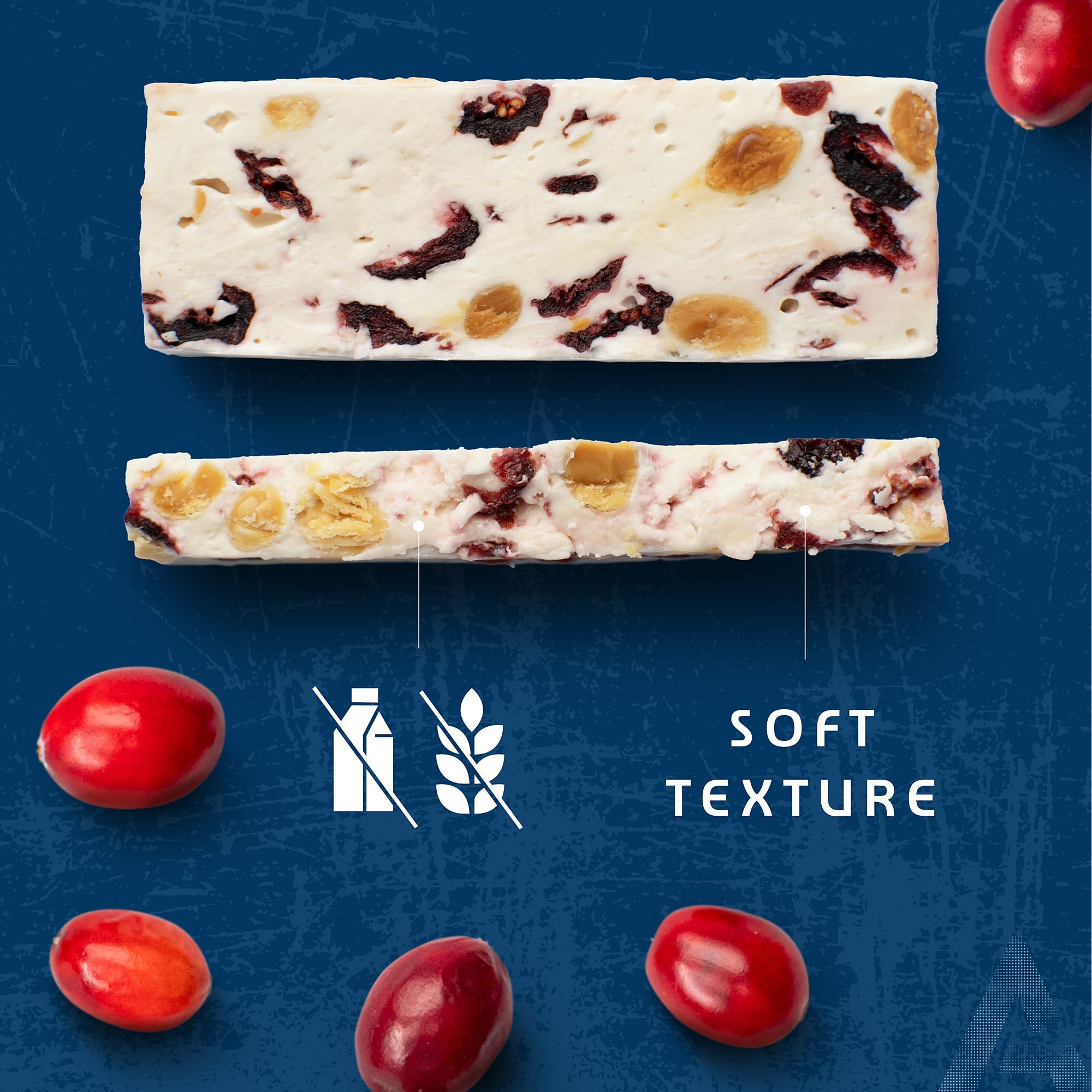 AMACX Energy Bar Nougat e Frutta – Barrette Energetiche Ciclismo e Corsa – 32g Carboidrati – Confezione da 12 – Barrette Fitness per Atleti con proteine – Mirtillo Rosso