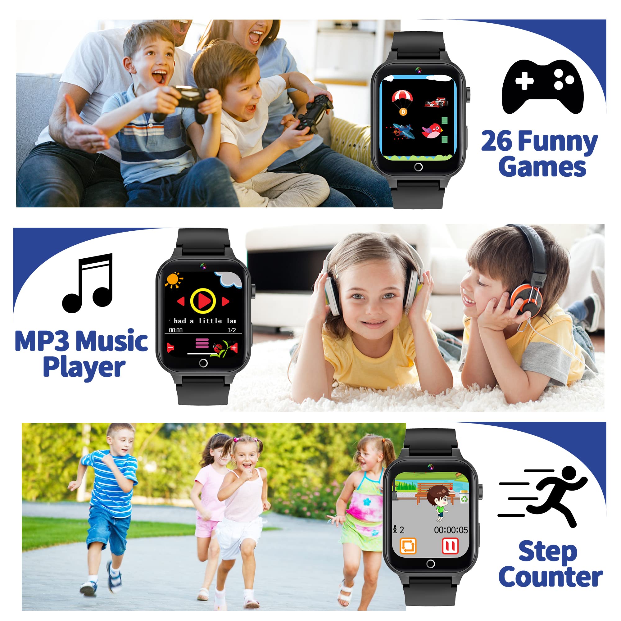 Smartwatch per Bambini - 26 Giochi,Contapassi Calorico,Orologio Smartwatch Bambini con Fotocamere,Musicale,Torcia,Sveglia,Giocattoli educativi,Regalo di Compleanno per Bambini[Scheda SD integrata]