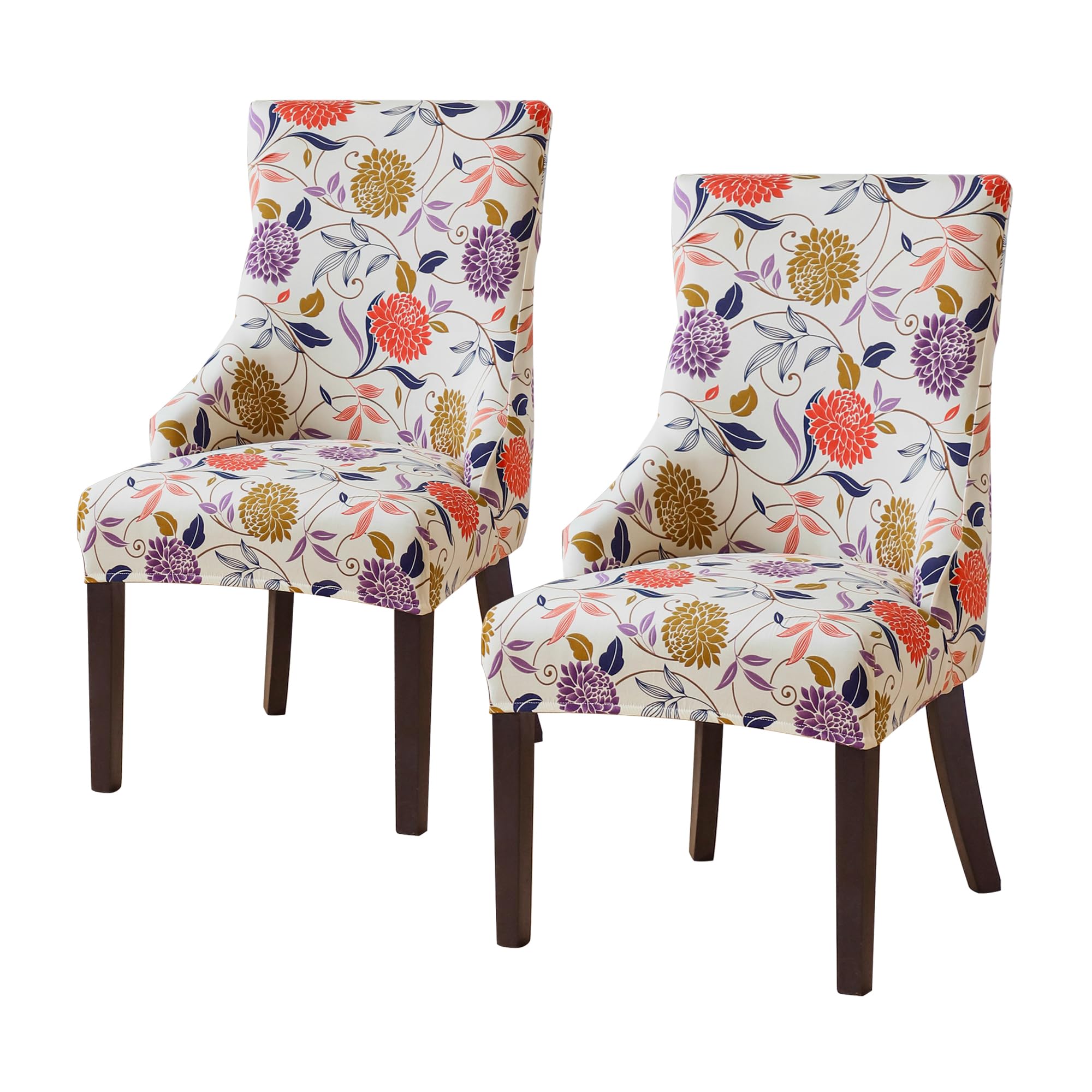 FORCHEER Wing Back Dining Chair Covers Set of 2 Floral Stretch Wingback Slipcovers for Dining Room Table Side Chair with Arms Washable-Vine Flower