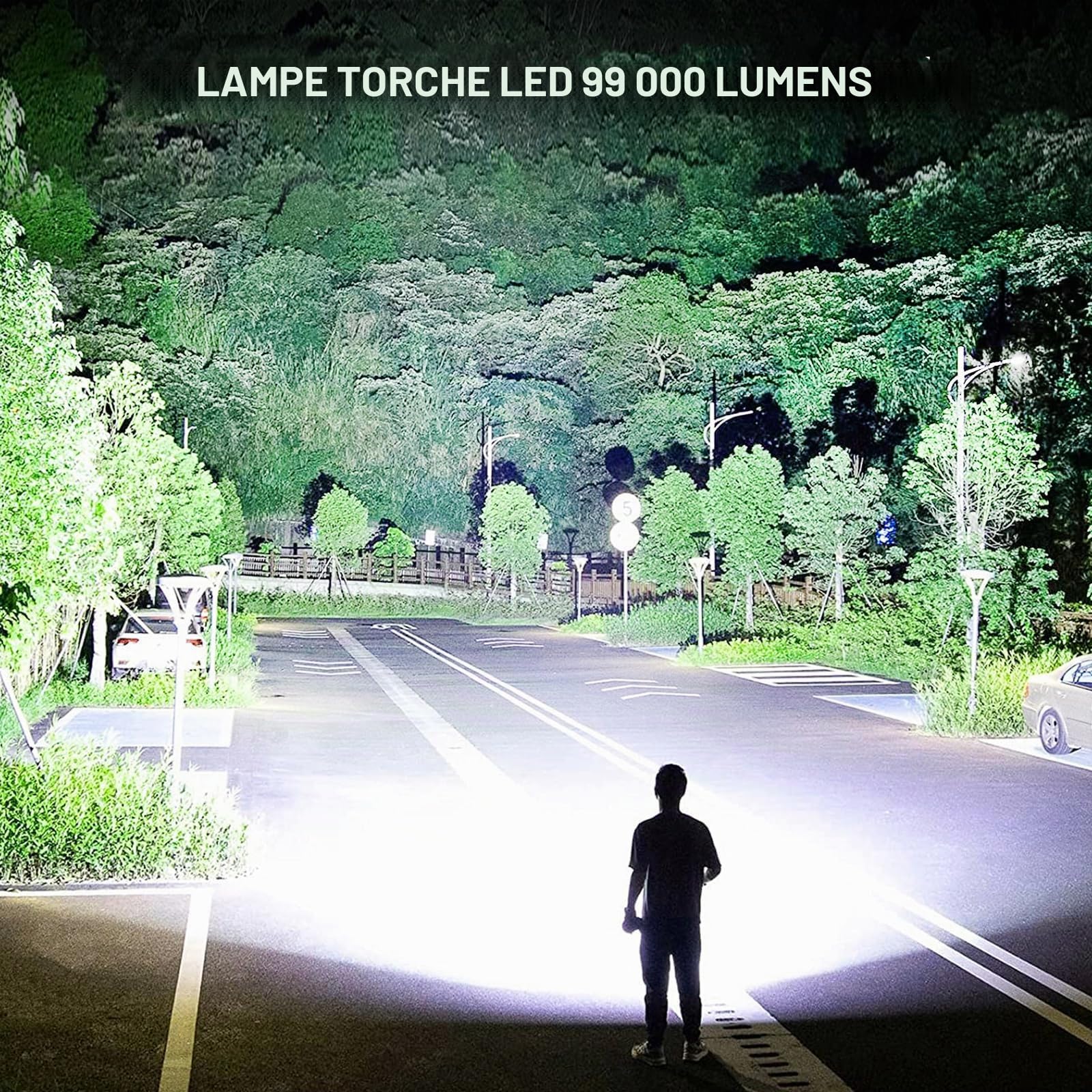 Lampes de poche LED rechargeables haute luminosité, 90000 lumens super lumineuses, avec piles incluses, étanche, zoomable, 3 modes, lampe de poche pour urgence, camping et ourdoor