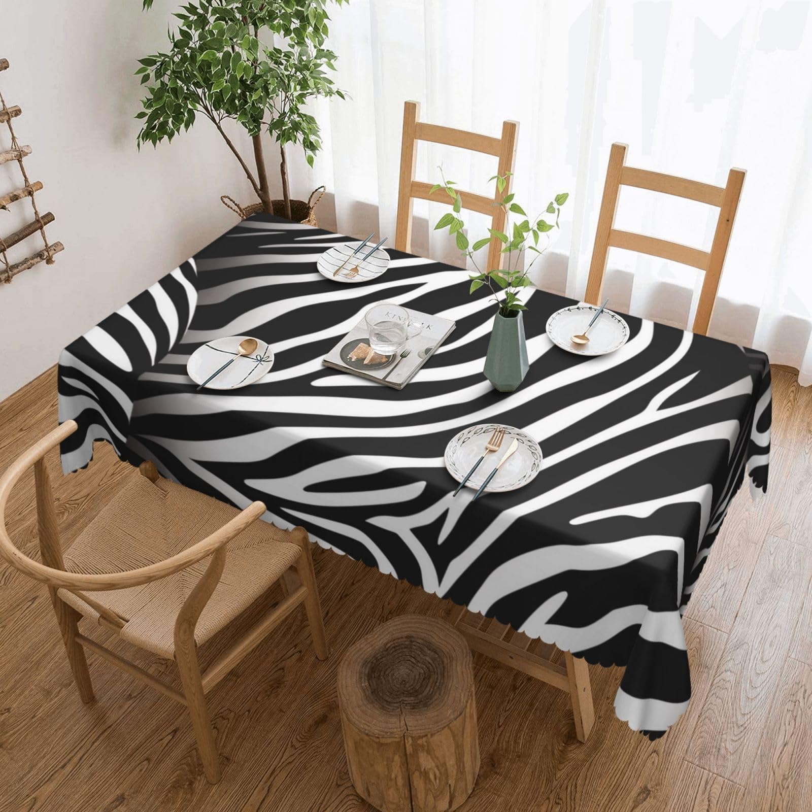 WPKJU Zebra Print Printed Rectangle Tablecloth 72x54 Inch with Lace Trim, Water-Resistant Washable Table Cover for Farmhouse Weddings, Outdoor Picnics & Holiday Dining