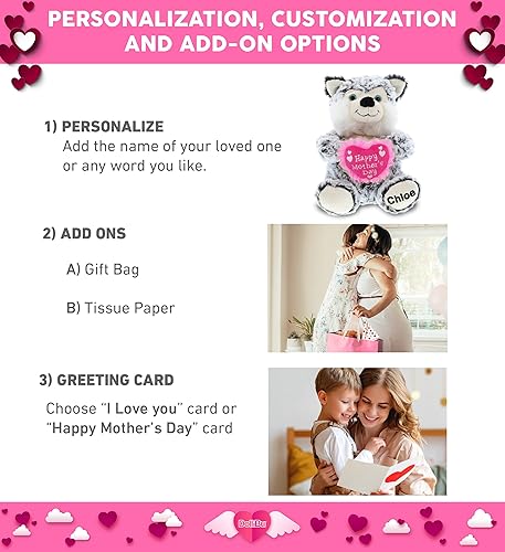 Miniatura 2 de DolliBu Happy Mother's Day - Figura de perro husky de felpa súper suave, lindo animal de peluche con mensaje de corazón rosa para la mejor mamá,
