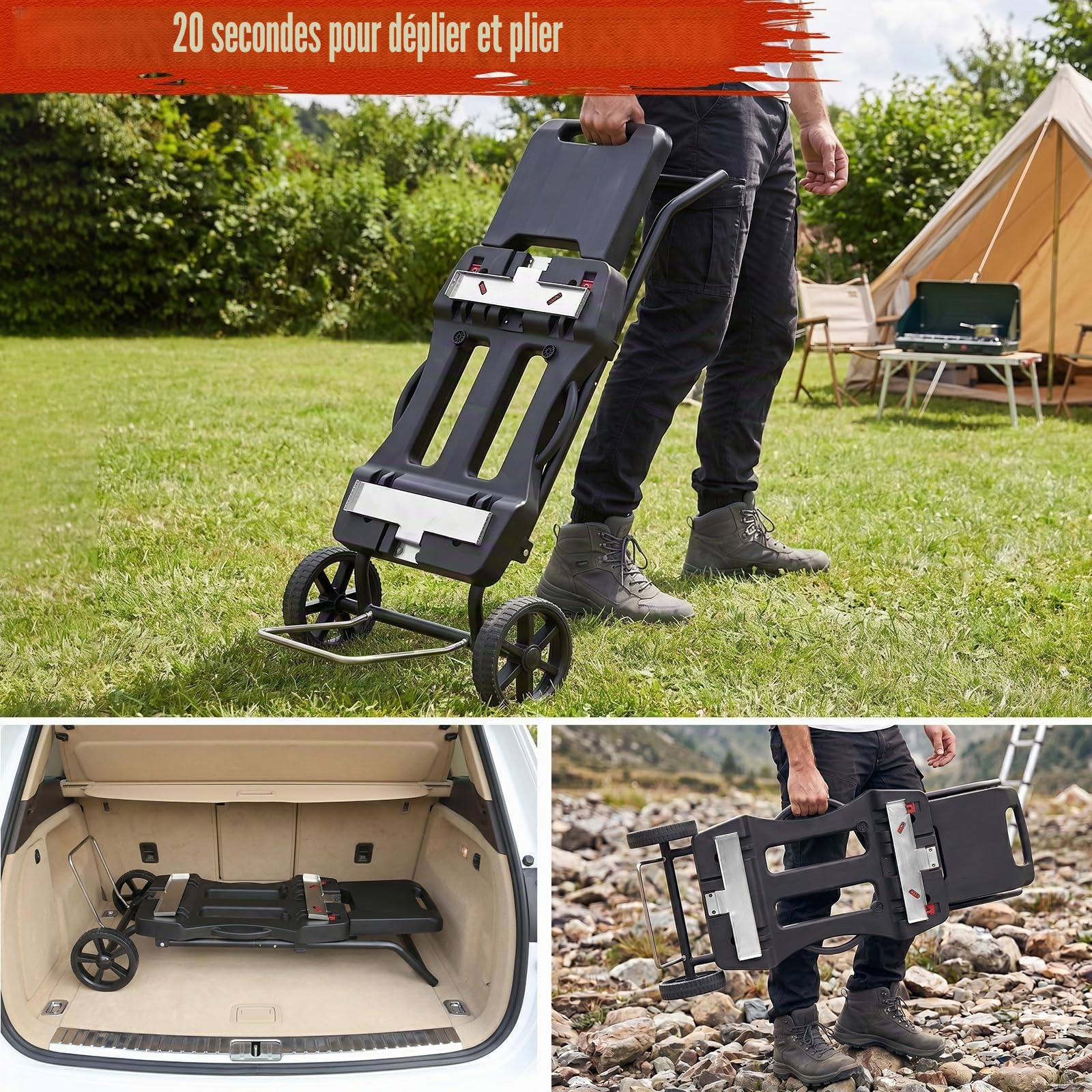 Denmay Chariot de barbecue portable avec roue pour Weber Q1200, Q1000, Q2200, Q2000, pour plaques de barbecue Blackstone 43 cm 56 cm, pliable, support de barbecue pour l'extérieur