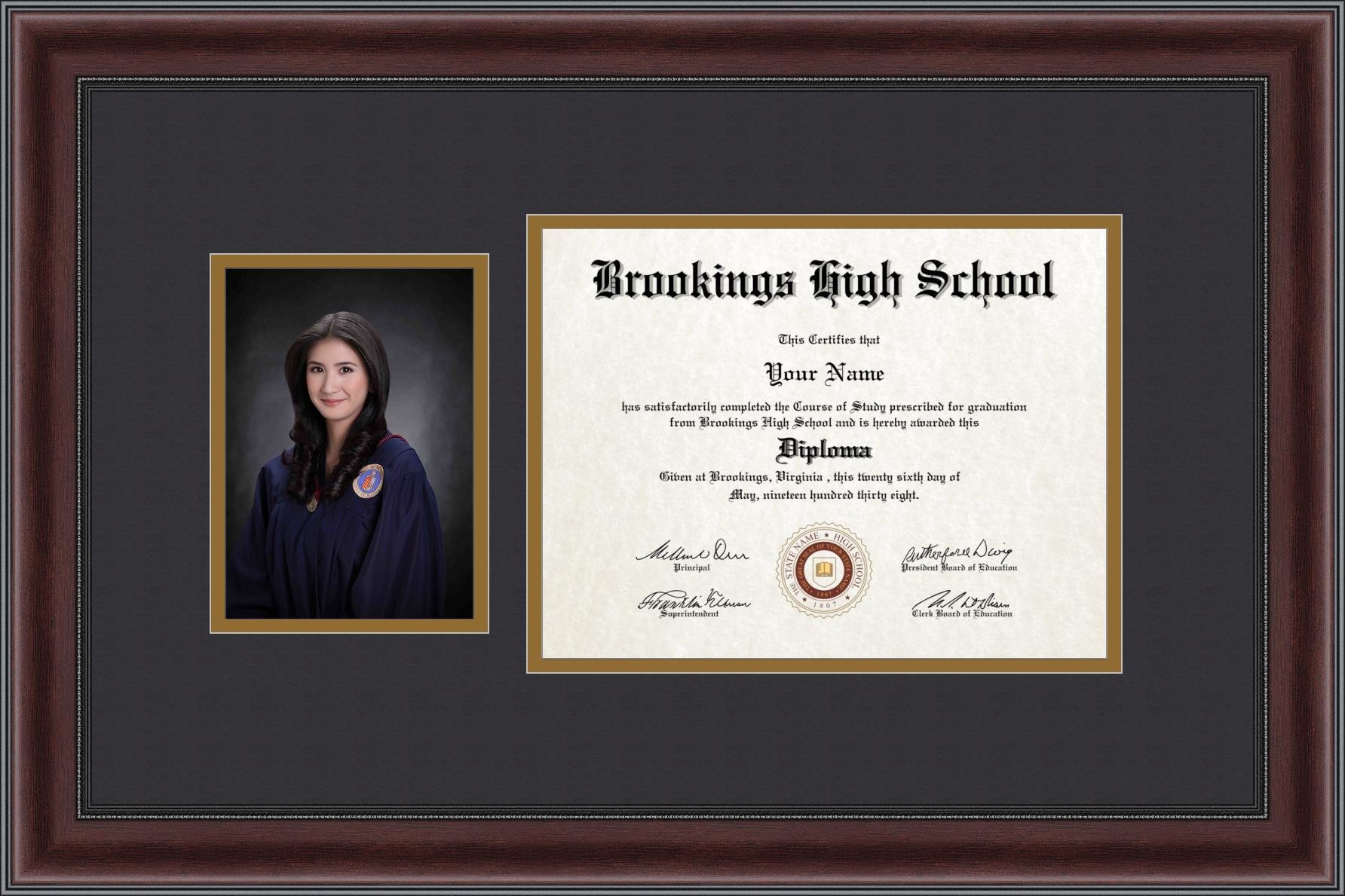 ArtToFrames 8.5x11 Diploma Frame with 5x7 Picture Opening - Framed in Mahogany and Burgundy with Beaded Lip, Double-Multimat-4221-89/596-N9590